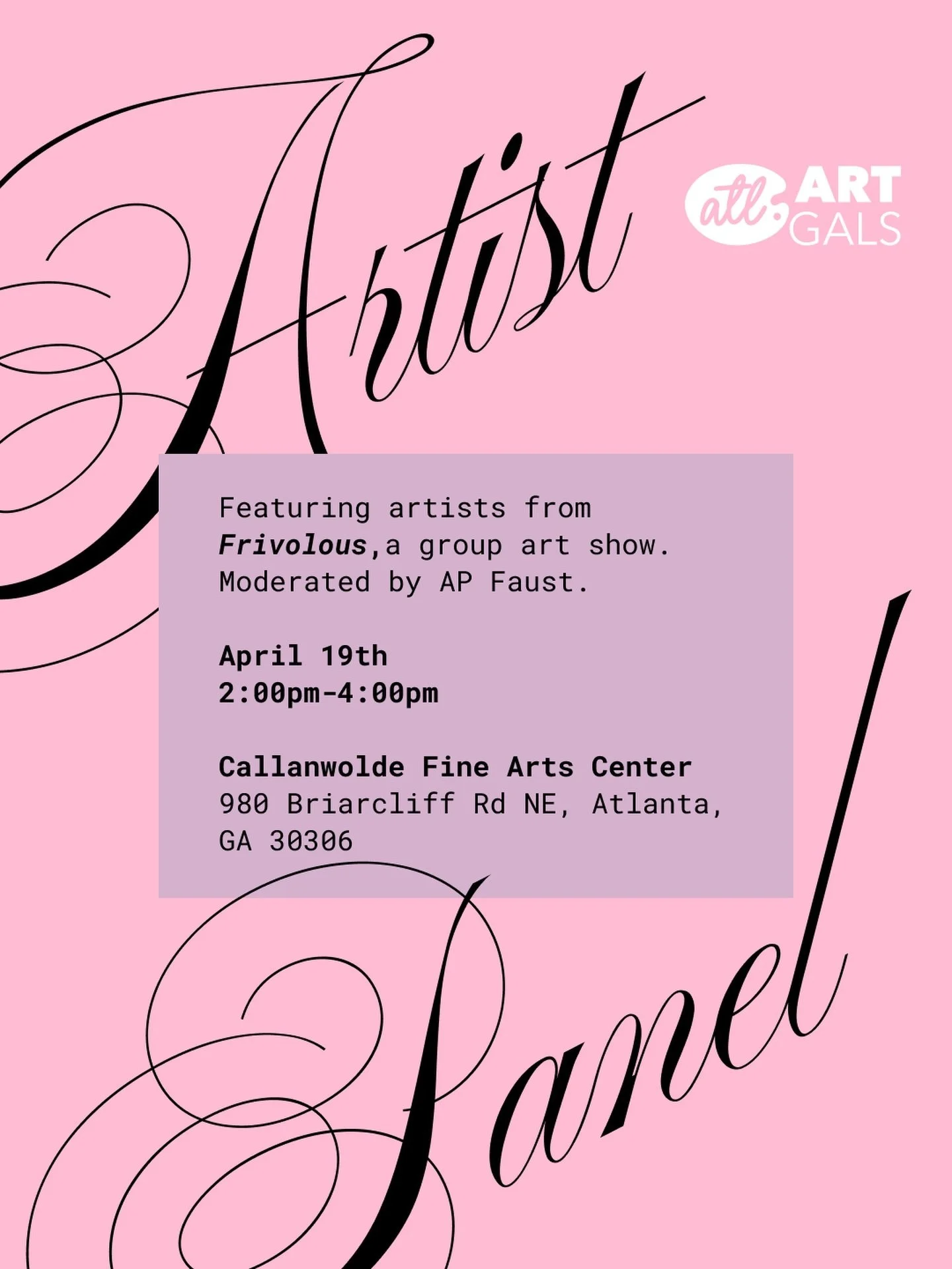 This Sunday! Join the @atlartgals for an artist panel and group discussion about works in the show and our frivolous art practices! 2pm at @callanwoldefinearts , register link in ATL Art Gals bio!