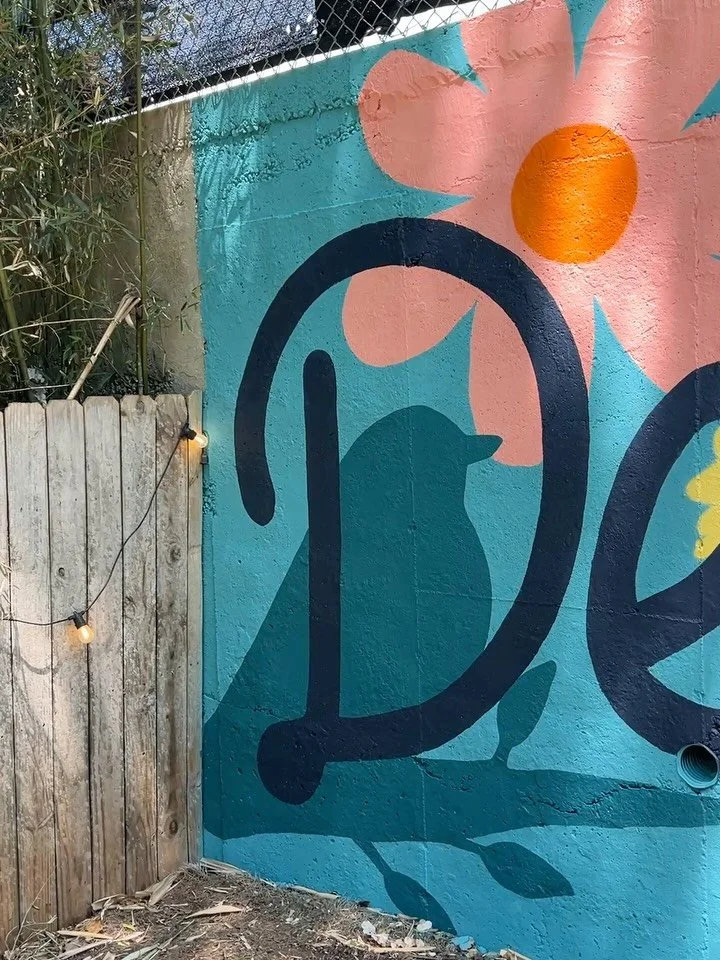 It&rsquo;s ✨Mural Monday✨ and I&rsquo;m back from vacation to Italy! Before I left, I completed this delightful backyard mural at a Decatur residence. I loved doing the large lettering and incorporating some silhouettes of backyard critters I did in 