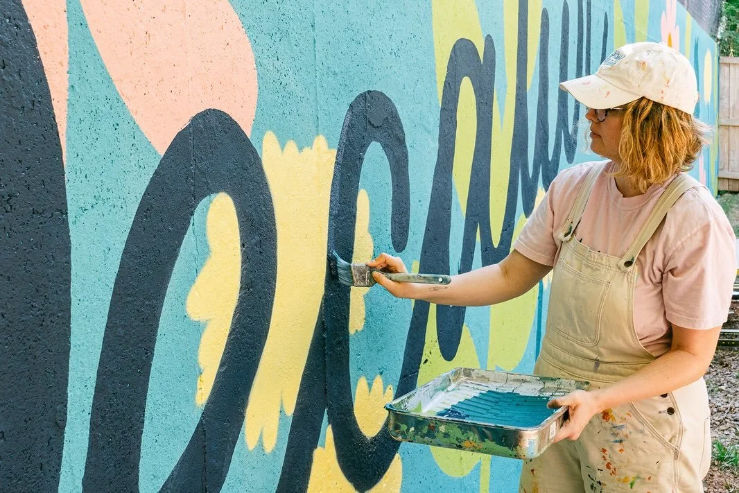 Some projects just flow so well you wish all jobs could be like it. Still thinking about this colorful backyard mural in Decatur I painted in April. Swipe for some progress pics shot by @ravenshutleystudios !