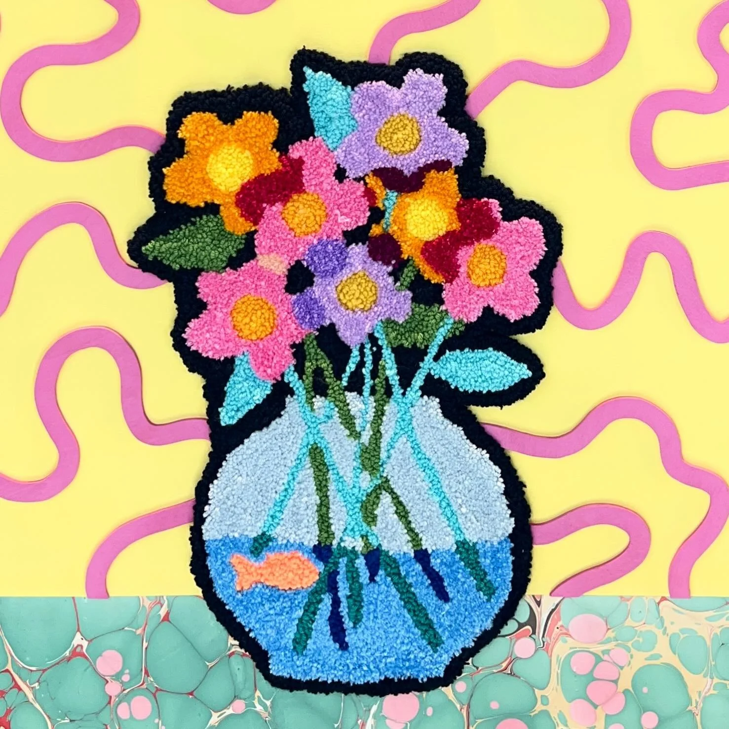 This piece never got the close-up it deserves. I used a mixture of tufted yarn, cut wood, and paper to expand my mediums beyond paint. I can&rsquo;t help but learn new creative hobbies and explore how to integrate them into my artwork. Gotta justify 