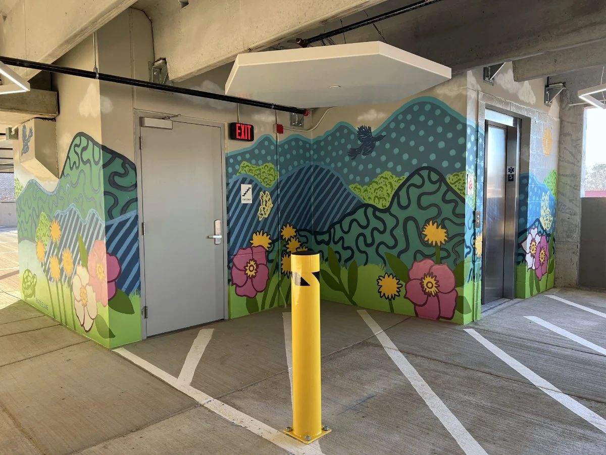"Mountains to Metro" Parking garage mural in Woodstock, GA. 2025