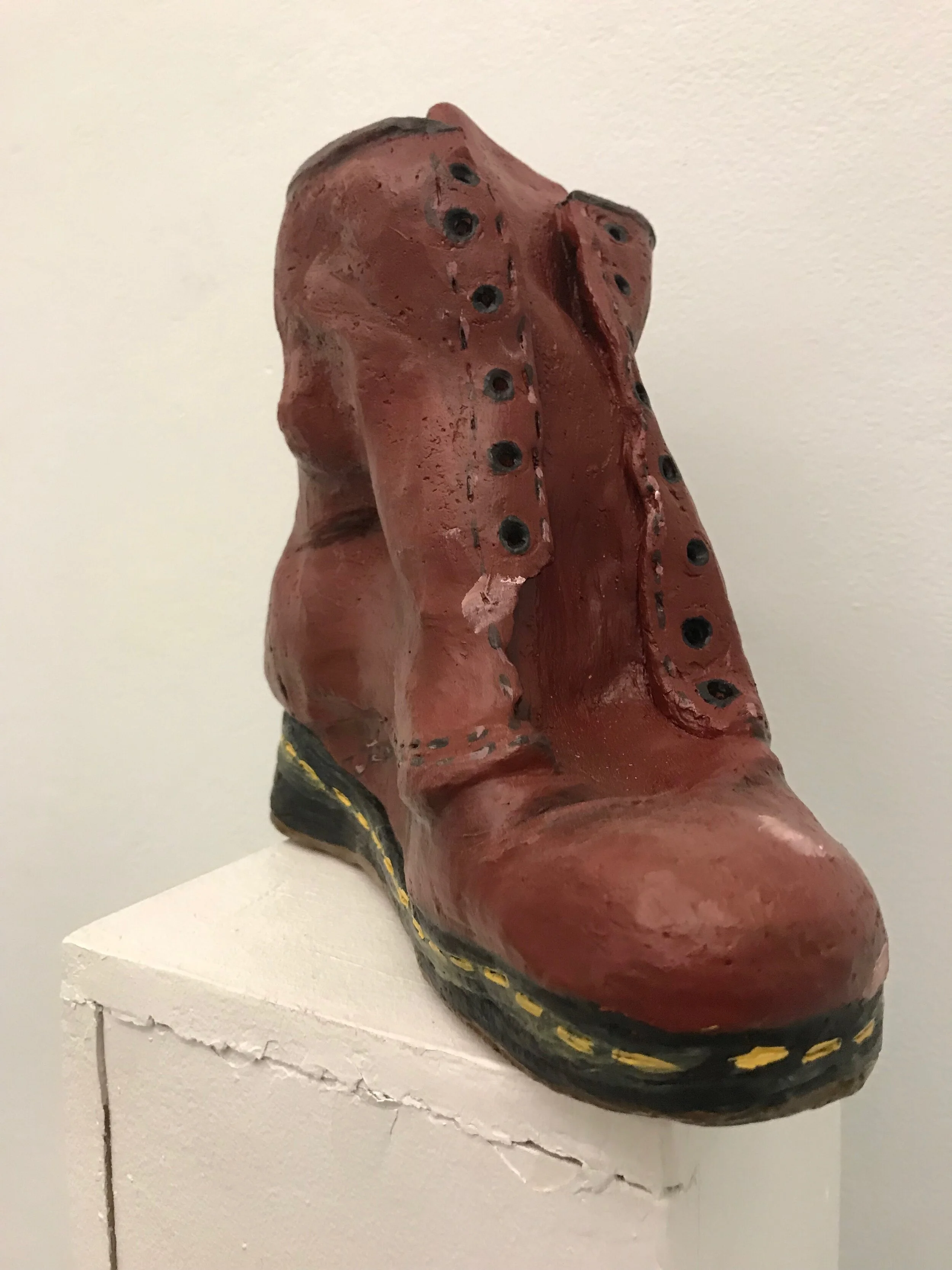 "Red Boot", 2019, acrylic on ceramic