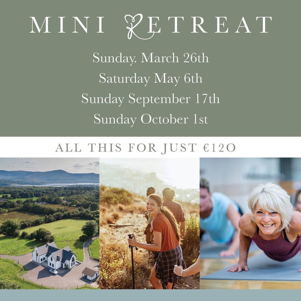 Mini Retreats for 2023! 

Itinerary:
9am welcome 
9.15 yoga 
10.30 Kerry Way Hike 
Sea Swim (optional)
Followed by Hottub 

2pm Delicious lunch 
3pm Cookery Demo with the fabulous Al Burkitt 

4pm Finish

Please DM to book.

Spaces are limited so we 