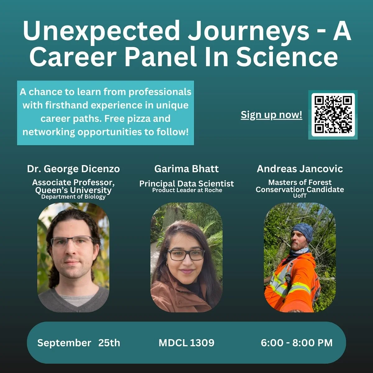 Thinking about what comes after undergrad? Wanting to explore career opportunities in science? Come to our career panel on September 25 from 6:00-8:00 PM in MDCL 1309 to learn about different careers and individual journeys! Plus, hang around for som