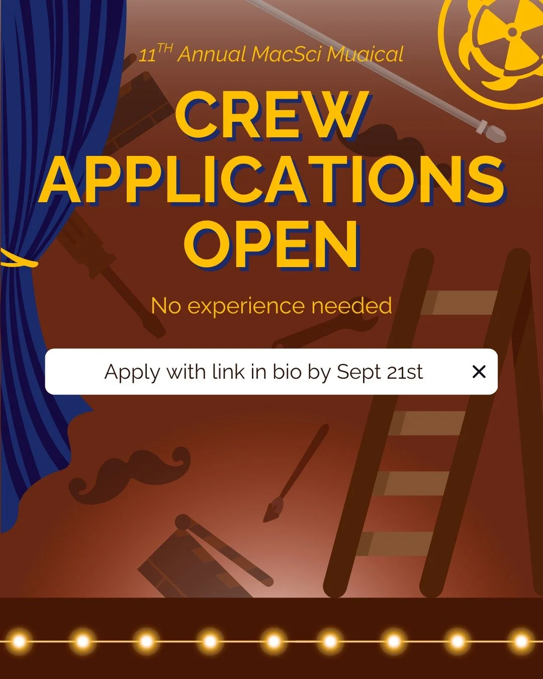 🛠️ CREW APPLICATIONS ARE OPEN! 🎨🔧🎭

Love working behind the scenes? Want to help bring the magic of the 11th Annual MacSci Musical to life? We&rsquo;re looking for passionate, creative, and hands-on individuals to join our Crew Team!

From buildi