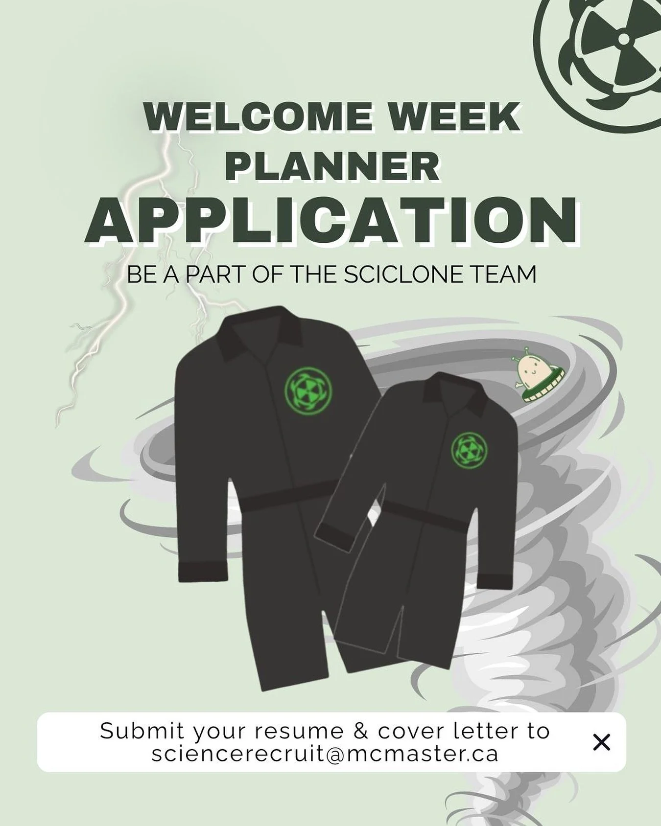 ‼️Welcome Week Planner Applications are OPEN‼️

HOW TO APPLY: Email your resume and cover letter to sciencerecruit@mcmaster.ca with the subject line: &ldquo;2026 Volunteer Welcome Week Planner: [Initial of your First Name]. [Your Last Name], [Your St