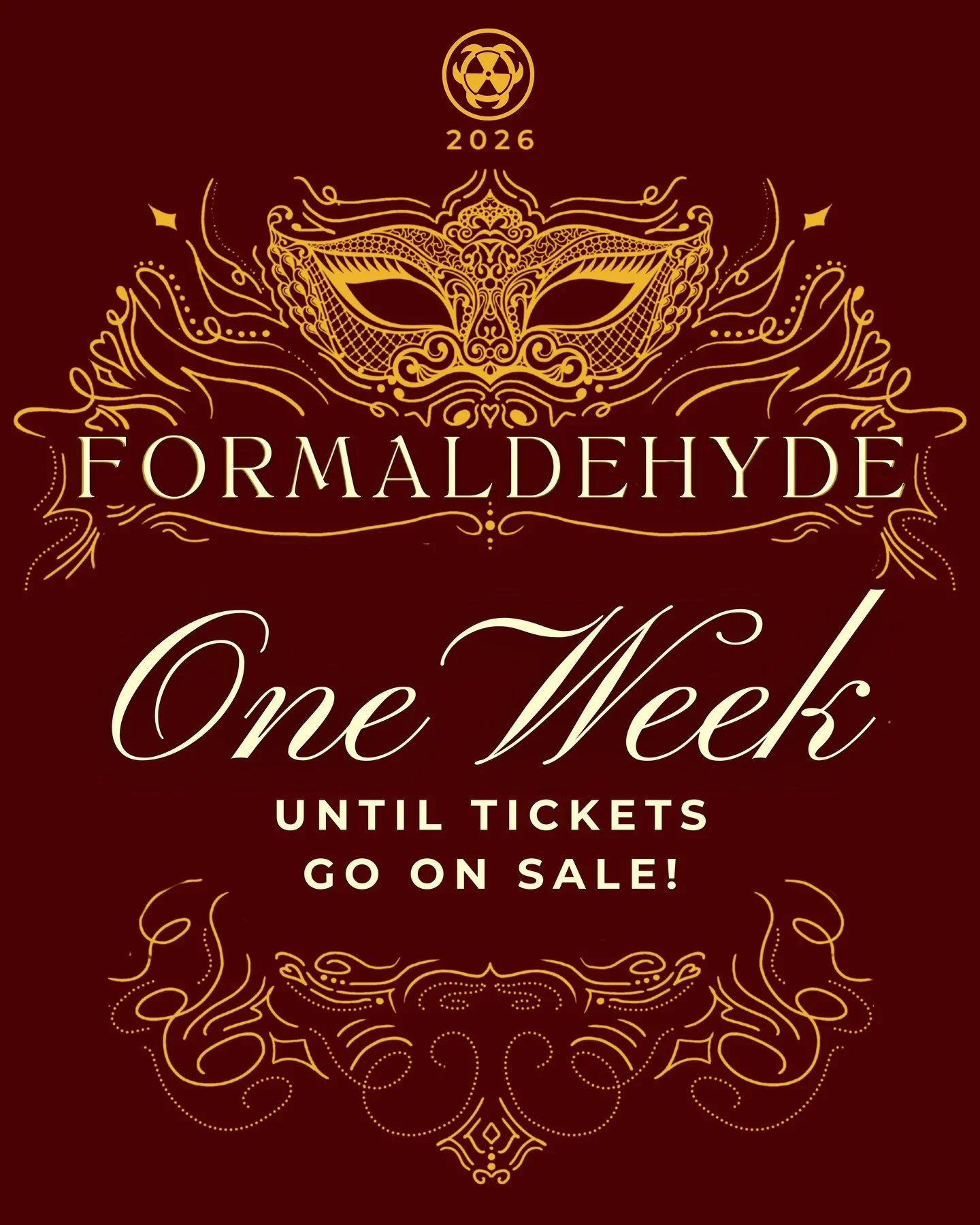 Tickets go on sale in just a week for FORMALDEHYDE 2026: A MOONLIT MASQUERADE!!! ✨🎭🌙

DATE: Friday, Janurary 9th, 2026
LOCATION: Carmen&rsquo;s Event Centre
TIME: 6PM-1AM

📅TICKETS GO ON SALE MONDAY November 24 at NOON

🎟️Early bird tickets start