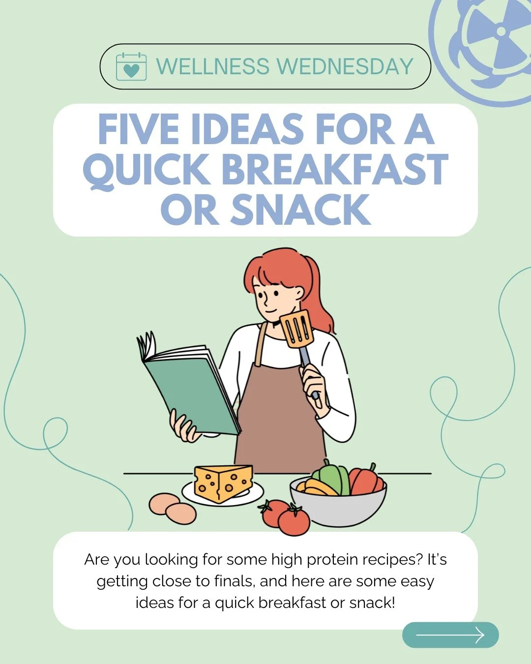 Hey Macsci, and Happy Wellness Wednesday! Are you looking for some high protein recipes? It&rsquo;s getting close to finals, and here are some easy ideas for a quick breakfast or snack! &rarr; swipe to learn more.