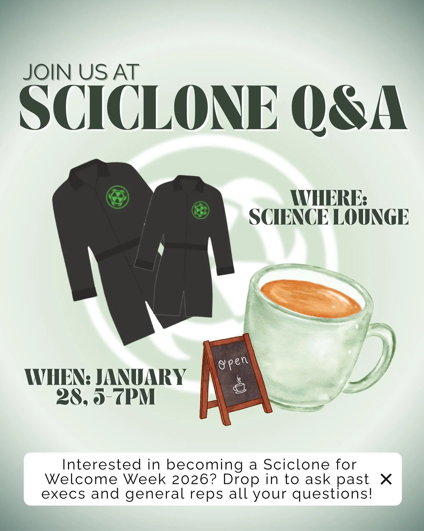 💚 Thinking about applying to be a Sciclone? 💚 Join us for our Sciclone Q&amp;A to get all your questions answered! Chat with past execs and gen reps to hear about their experiences, learn more about the role, and find out what it&rsquo;s like to be