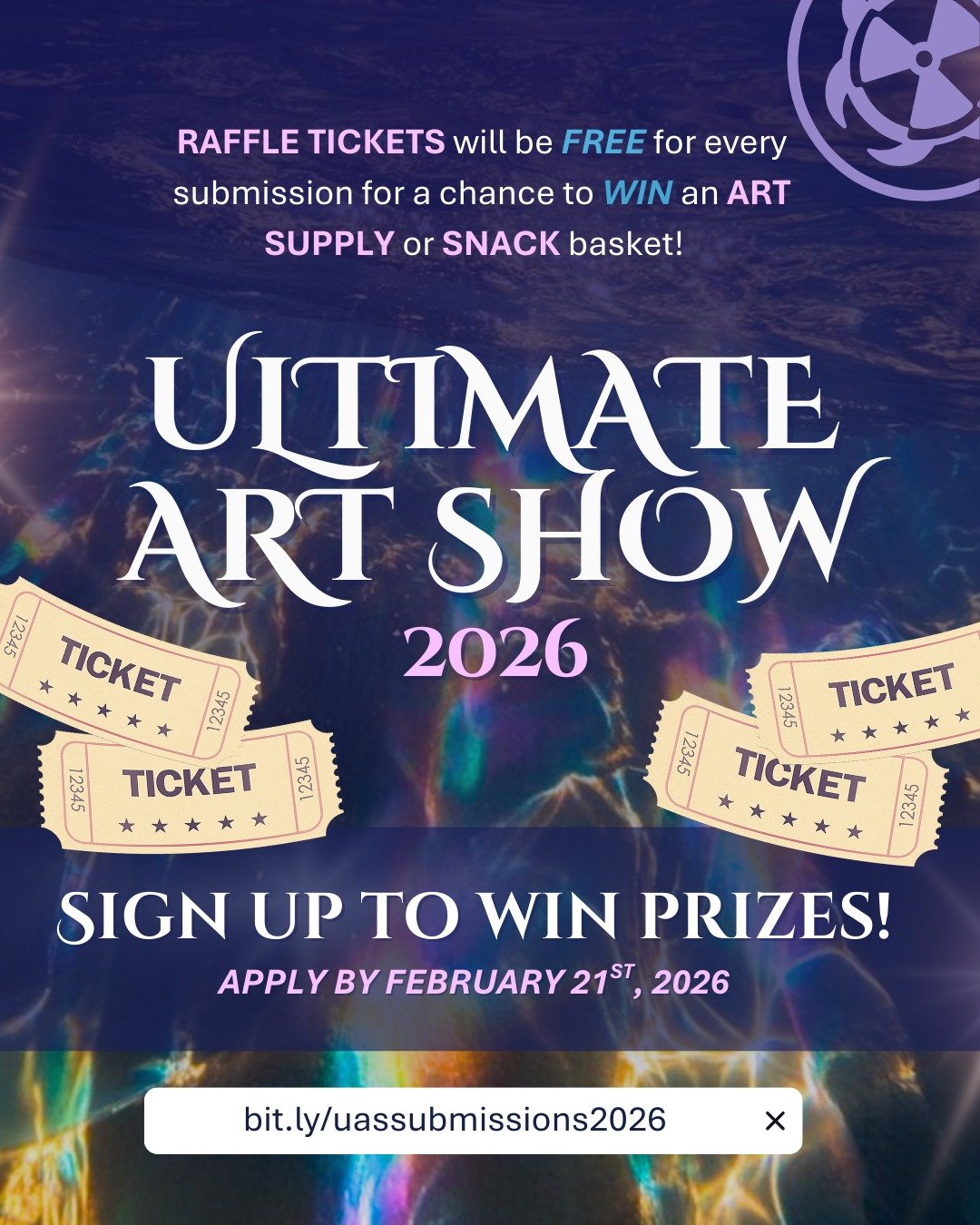 Calling all artists and performers! Sign up for a chance to WIN exciting raffle prizes, including an Art Supply Basket (valued at $50) or a Snack Basket (valued at $40)! 

Each visual art submission earns you 3 FREE raffle tickets, boosting your chan