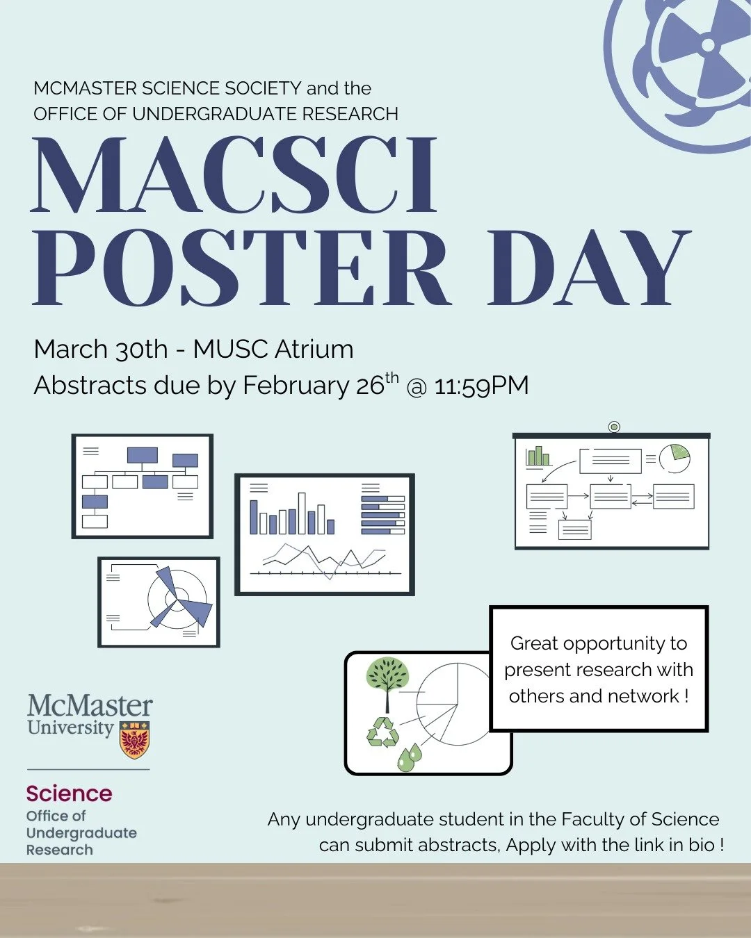 ✨ McMaster Poster Day is happening on March 30th from 11:00 AM to 3:00 PM! Undergraduate students in the Faculty of Science are invited to submit abstracts and showcase their research. Projects from all areas of science are welcome. Whether you&rsquo