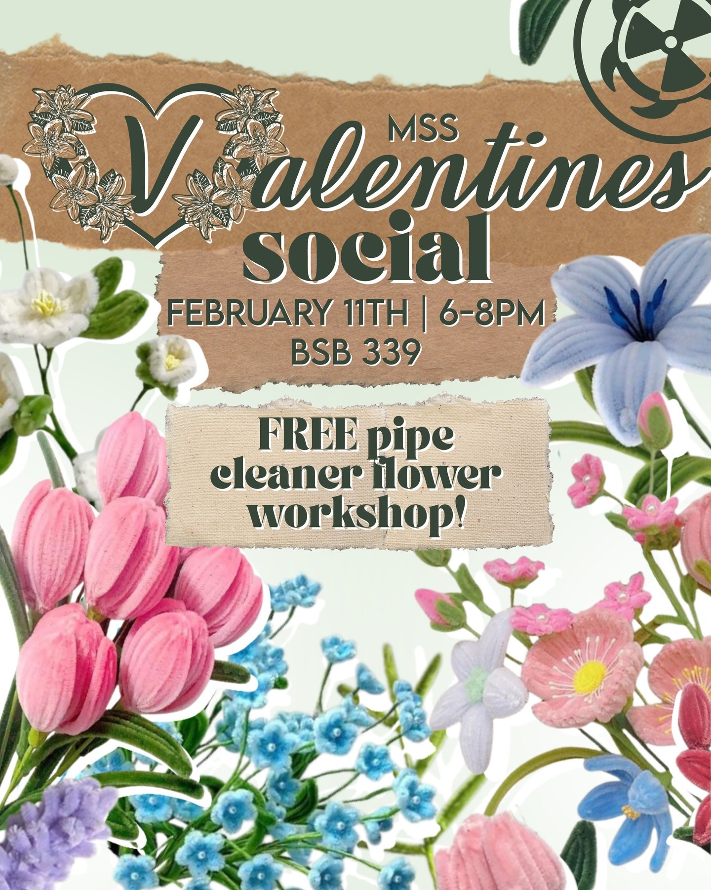 Join us for a FREE faux pipe cleaner flower workshop! Stop by on February 11th from 6-8 PM in the Science Lounge (BSB 339) to make your own faux pipe cleaner flowers. All materials and the workshop are completely free, and no experience is needed.