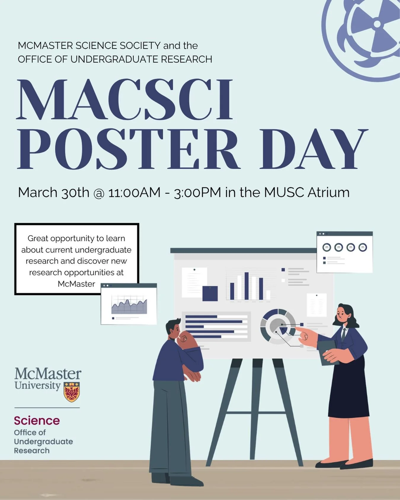 ✨ McMaster Poster Day is happening on March 30th from 11:00 AM to 3:00 PM! Undergraduate students in the Faculty of Science are invited to submit abstracts and showcase their research. Projects from all areas of science are welcome. Whether you&rsquo
