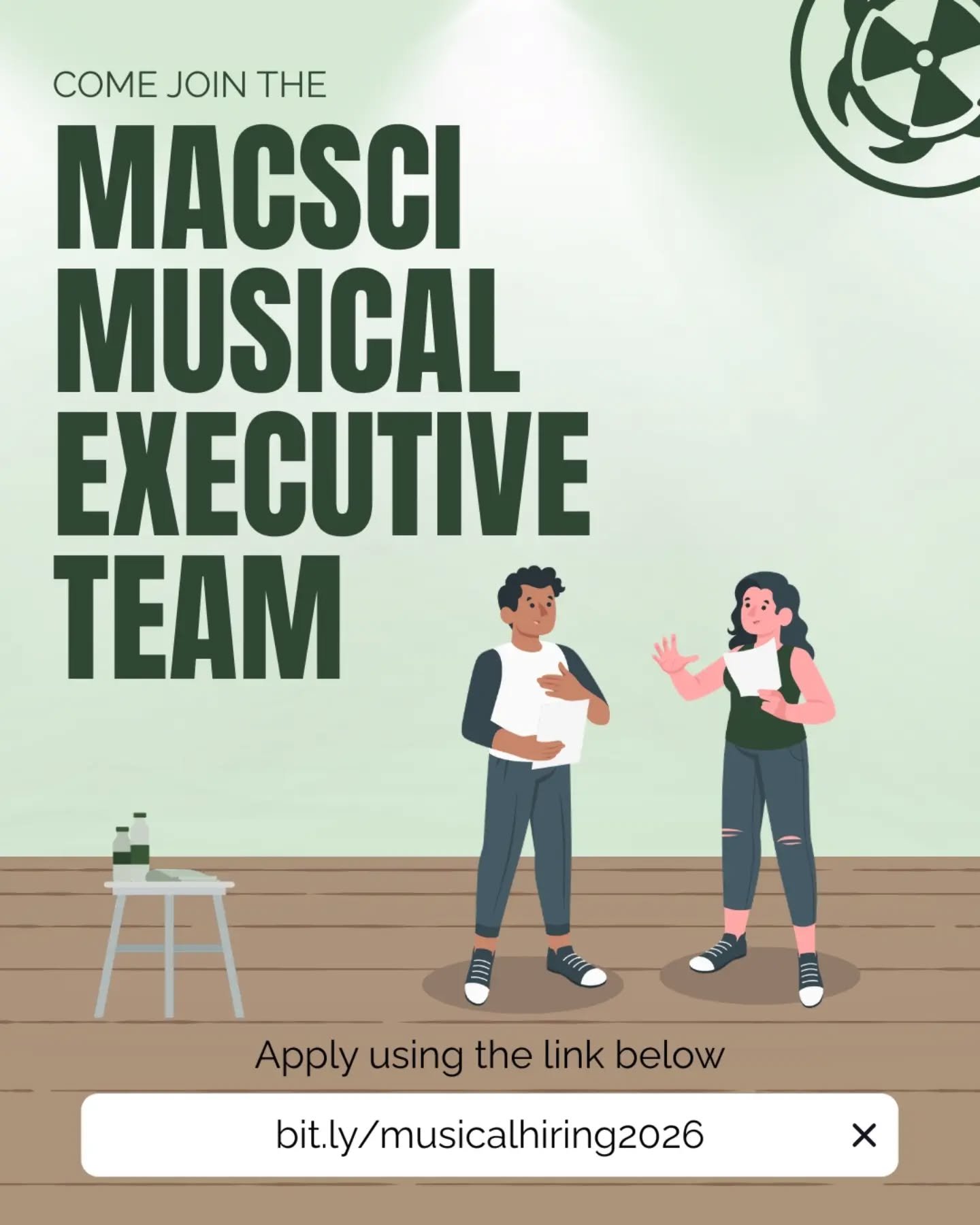 Want to help bring the next MacSci Musical to life? 🎭&nbsp;

Now's your chance! We're looking for passionate, creative, and dedicated students to join our executive team for this year's production.&nbsp;

Whether you're interested in directing, even