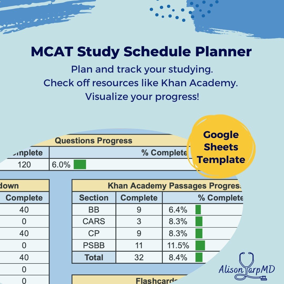 I'm on a roll with creating templates designed to help students create structure while studying. I struggled so much with MCAT prep, partially because it was hard to plan out my time. If you are in a similar spot, this Google Sheets template should h