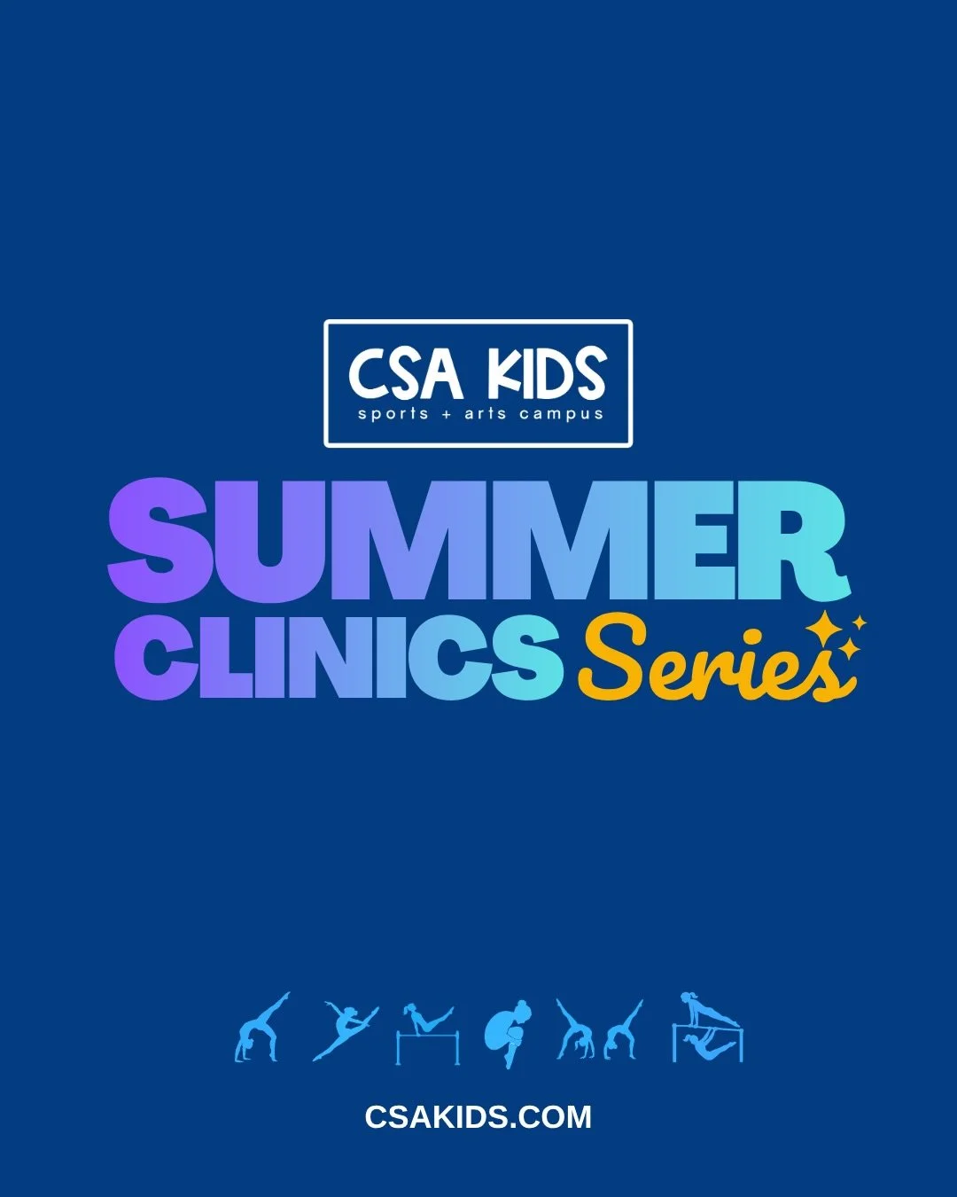 Summer Gymnastics Clinics are HERE! Register Today for One, Two, or all Six Clinics! FREE T-Shirt when you complete your 2-day clinic. 👉 www.csakids.com