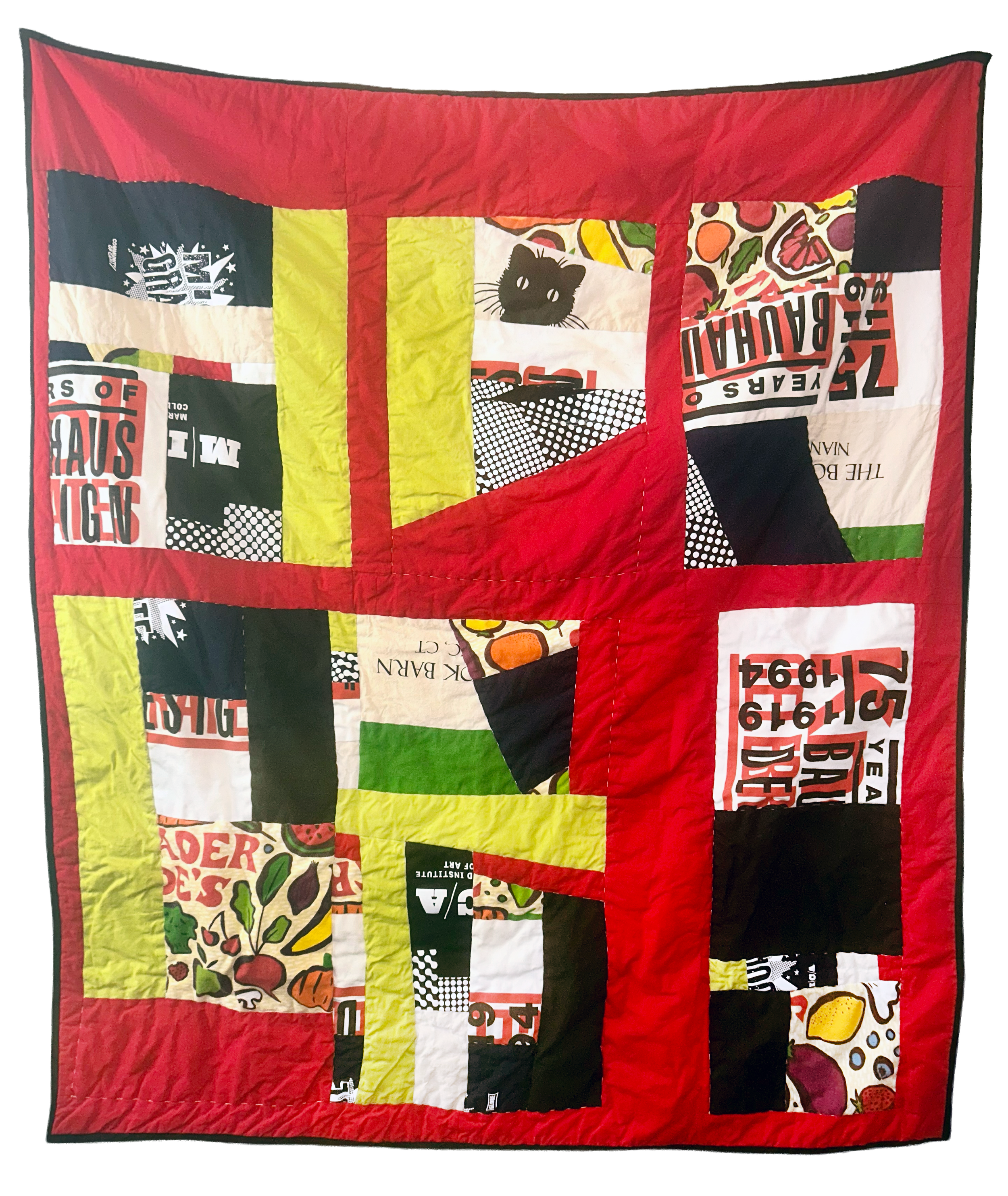 Our Memories, 2026. Machine-quilted reusable grocery bags and cotton fabric. 56 x 50 inches. (Sold)
