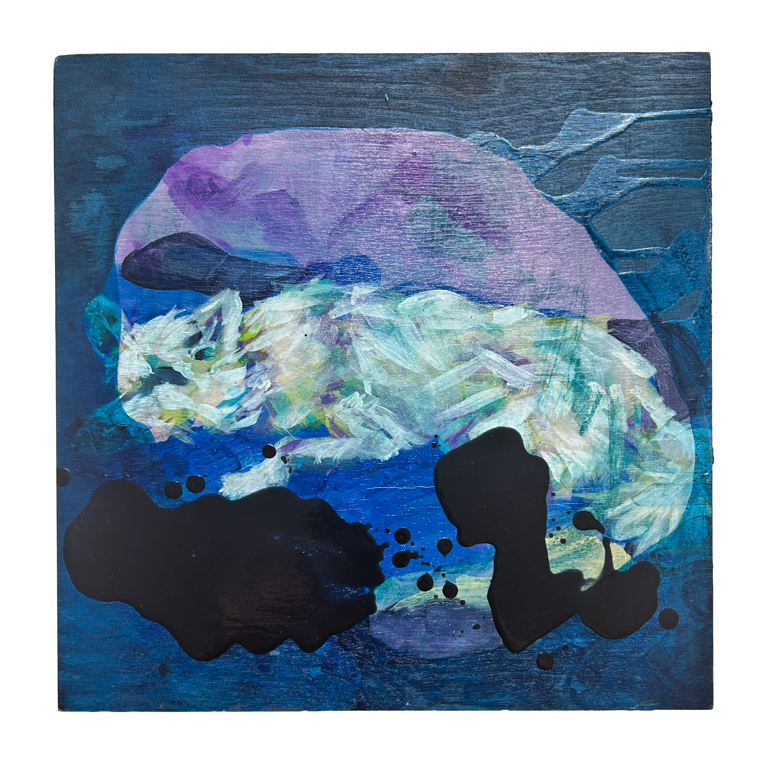 Rest in Peace Maddie, 2021. Acrylic paint and acrylic pouring medium on wood board. 12 x 12 inches.