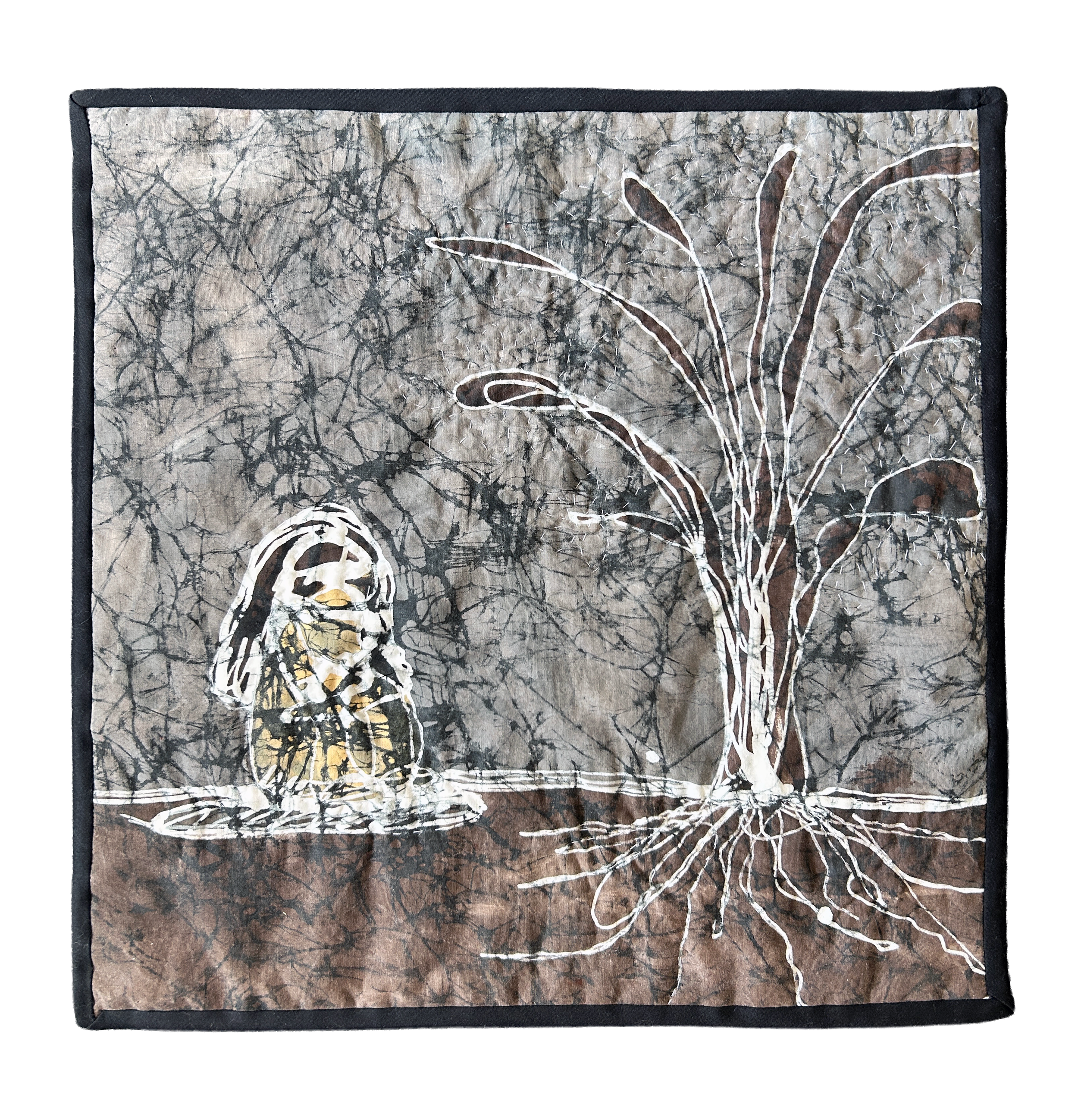 Grief, 2026. Hand-quilted cotton batik. 15 x 15 inches.