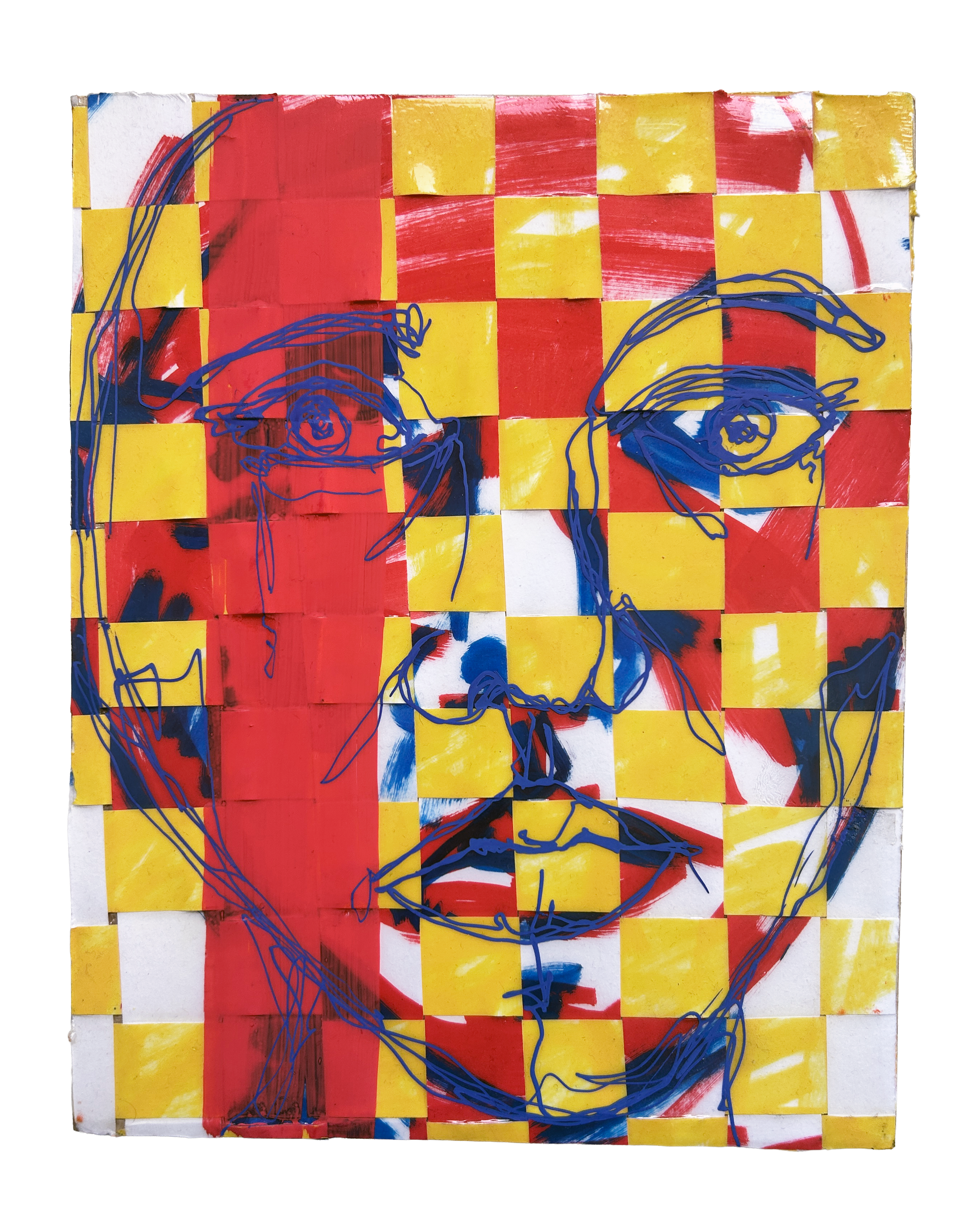 Untitled, 2026. Paper, acrylic marker, and acrylic pouring medium on wood board. 10 x 8 inches.