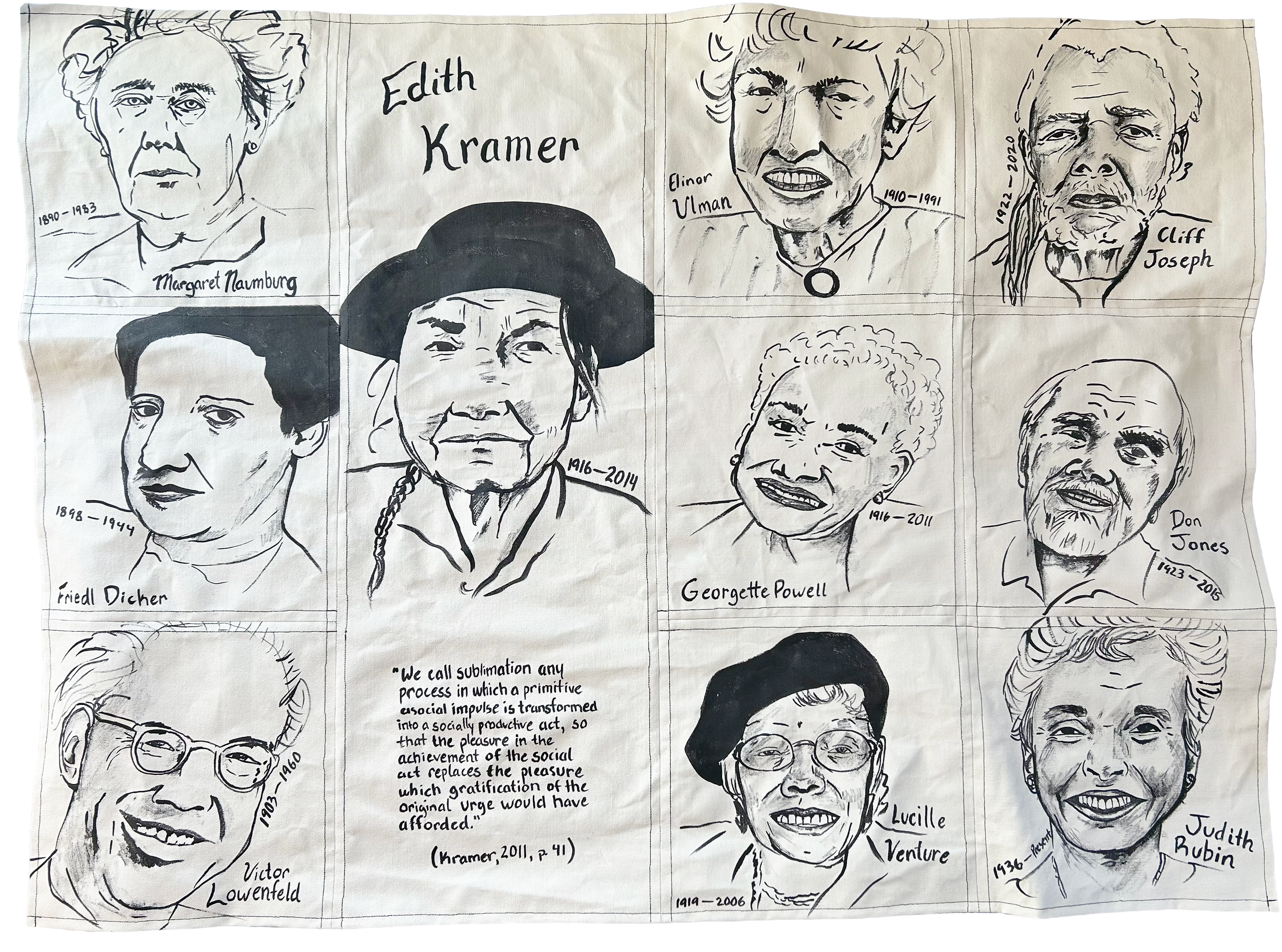 Art Therapists of History, 2025. Sumi ink on sewn canvas. 32 x 44 inches.