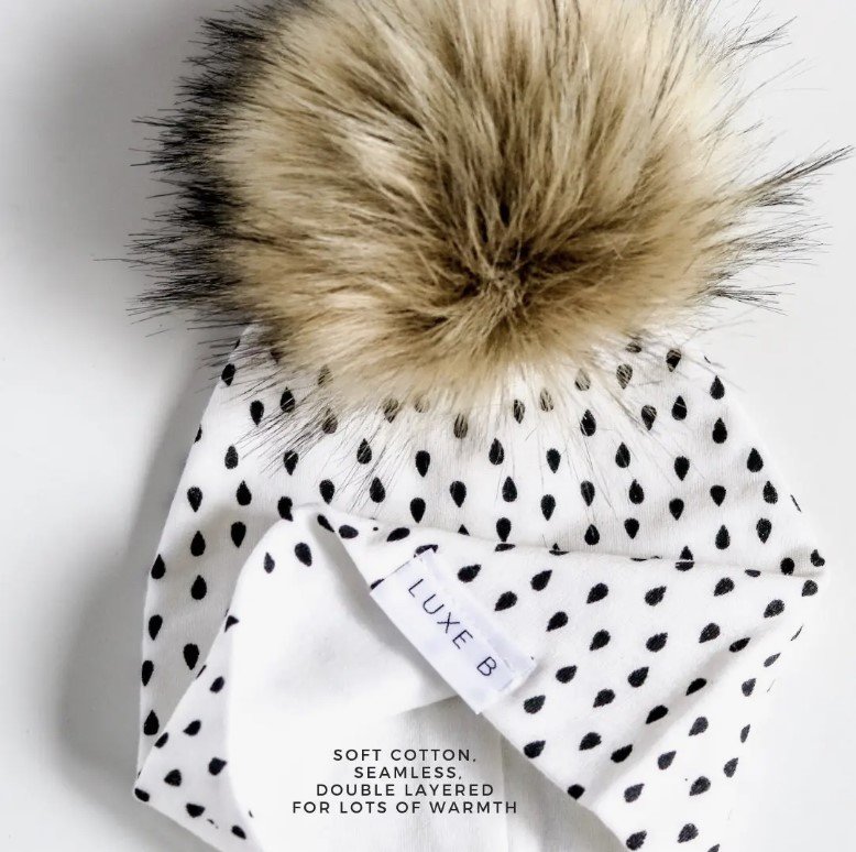 Baby Pom Pom Winter Hat (Drop Dots)