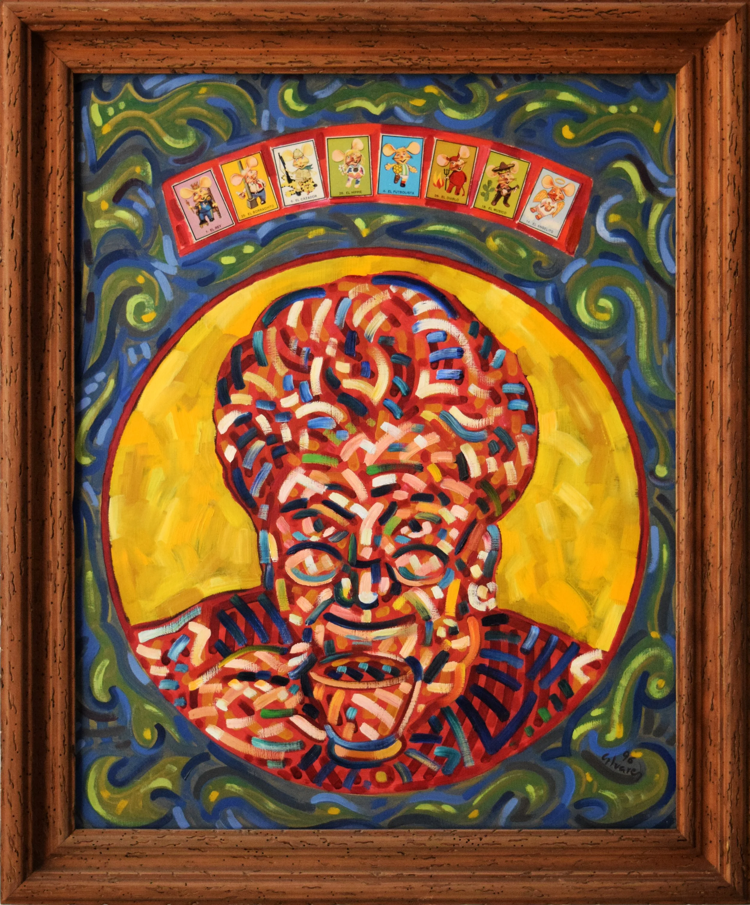 Abuelita, 1996. 60 x 49 cm. Óleo y collage sobre fibracel.