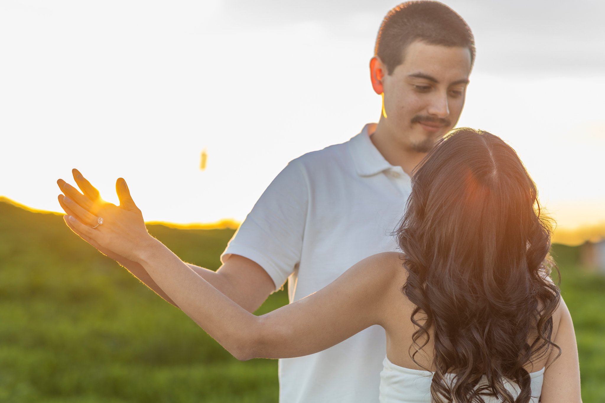 Quiet moment at sunset for engagement couple photos