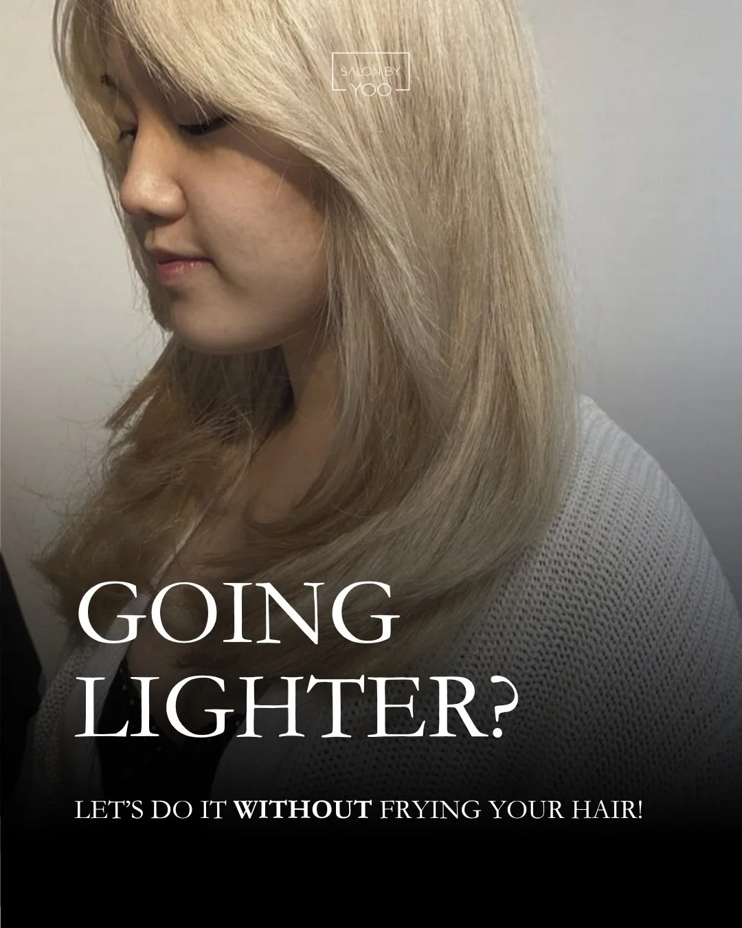Thinking about going lighter? 💫⁠
⁠
Here&rsquo;s the truth: blonde is a process, not a one-time appointment.⁠
Your hair history, current color, and overall hair health all play a role in how light we can safely go.⁠
⁠
At Salon By Yoo, we prioritize h