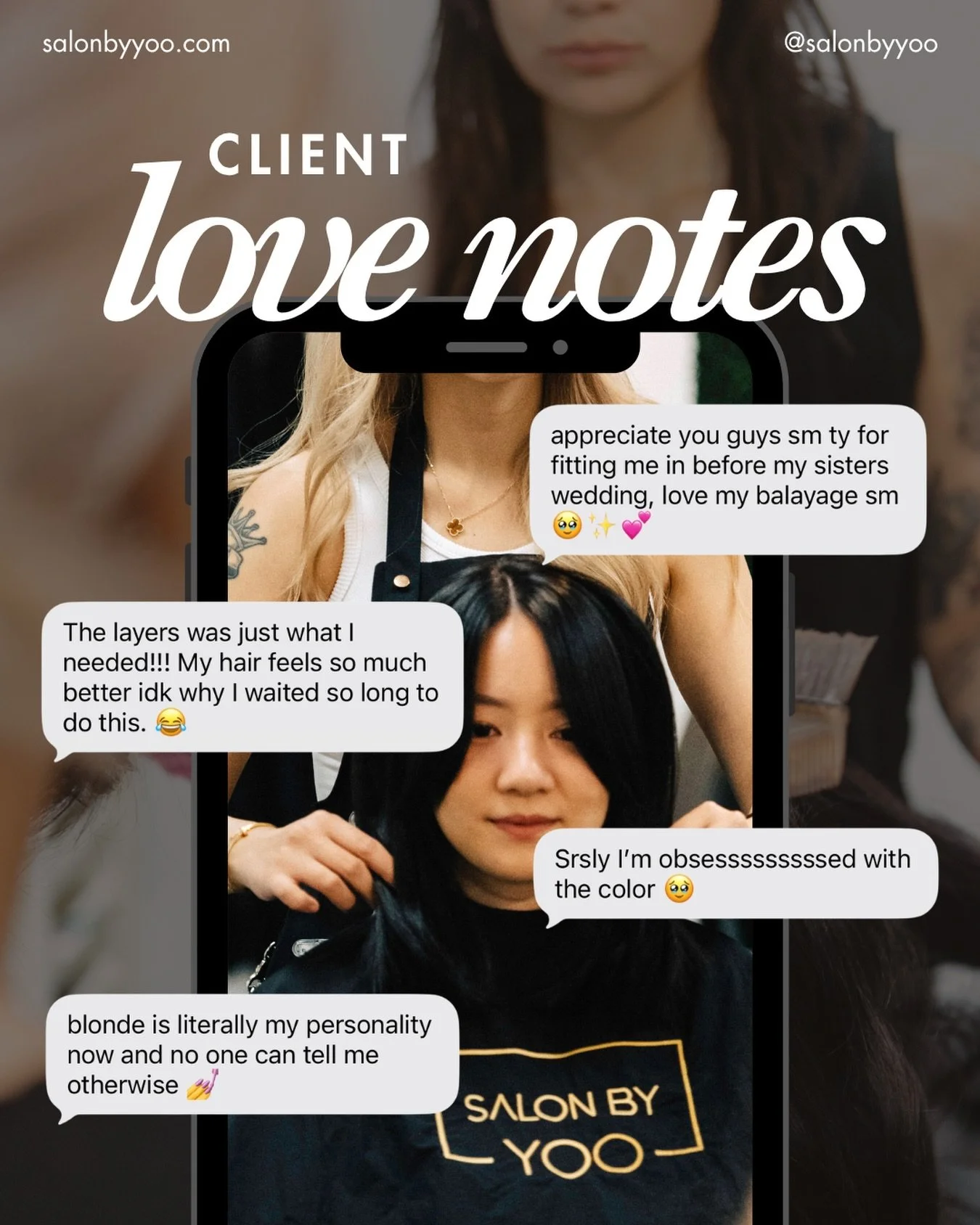 Every compliment, every message, every moment you take to share your experience with us truly means more than you know. 🥹⁠
⁠
Your gratitude reminds us why we do what we do, and it fuels our passion behind the chair every single day!⁠
⁠
At Salon By Y