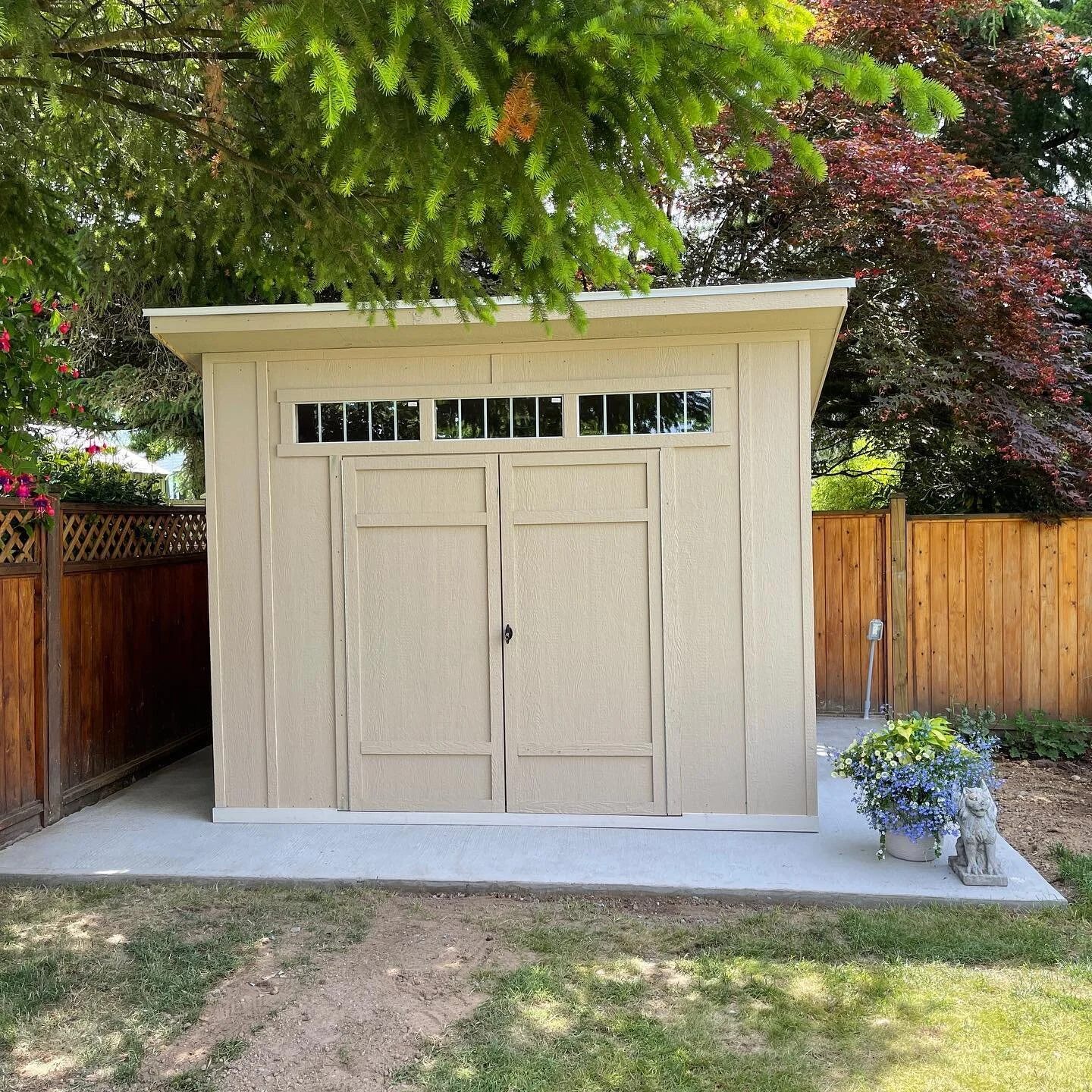 So this was a slightly different project for us but it turned out awesome.  Getting back to the company slogan &ldquo;yes I do that too!&rdquo; Poured a 16x14&rsquo; concrete slab, constructed this pre fabbed shed from @costco and ran power thru cond