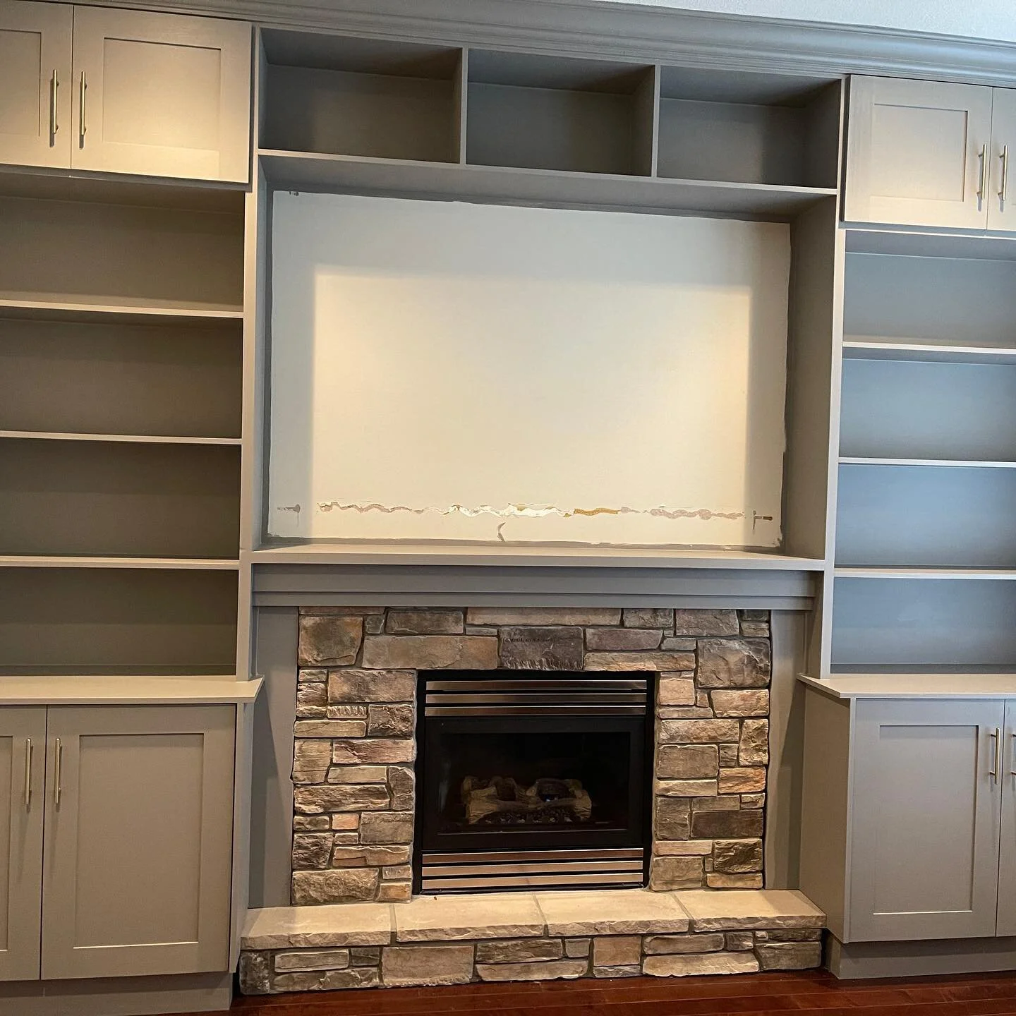 Looks deceiving but this is a 12&rsquo; wall unit for their office turned out awesome ... will paint the walls next week and start another unit in customers family room next