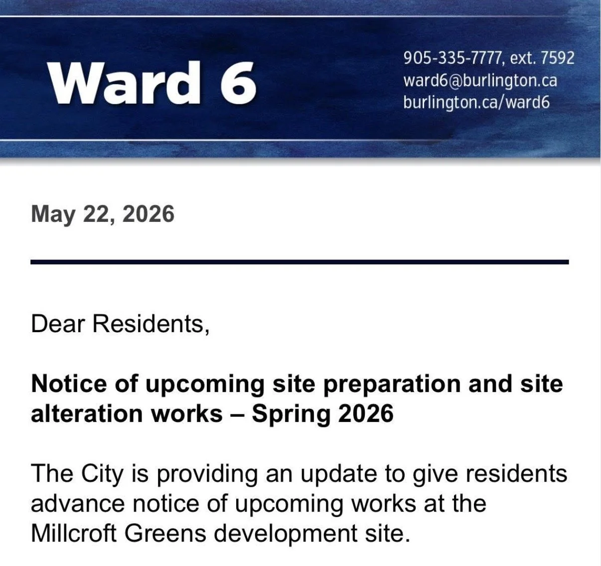 Update From Councillor Bentivegna