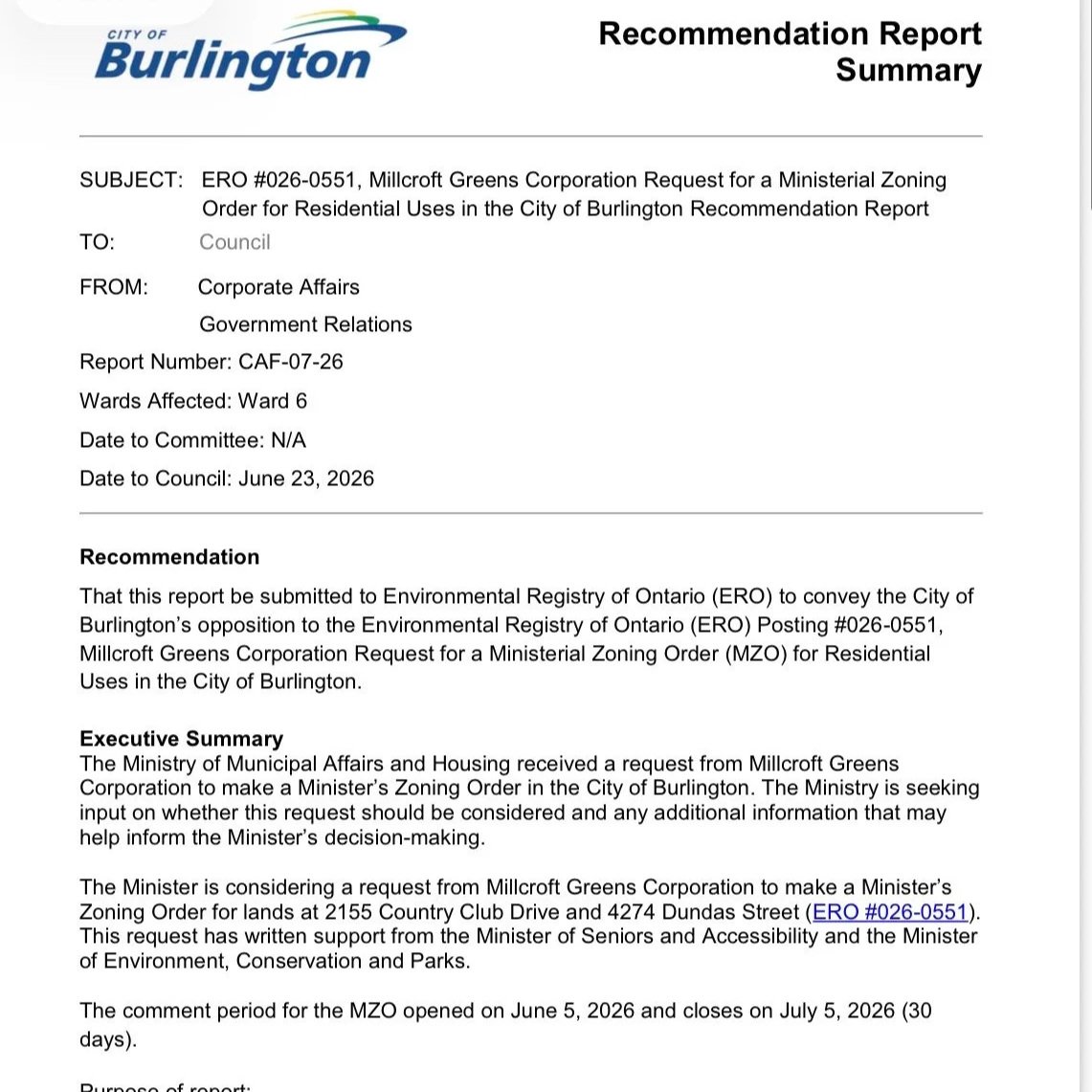 City Of Burlington MZO