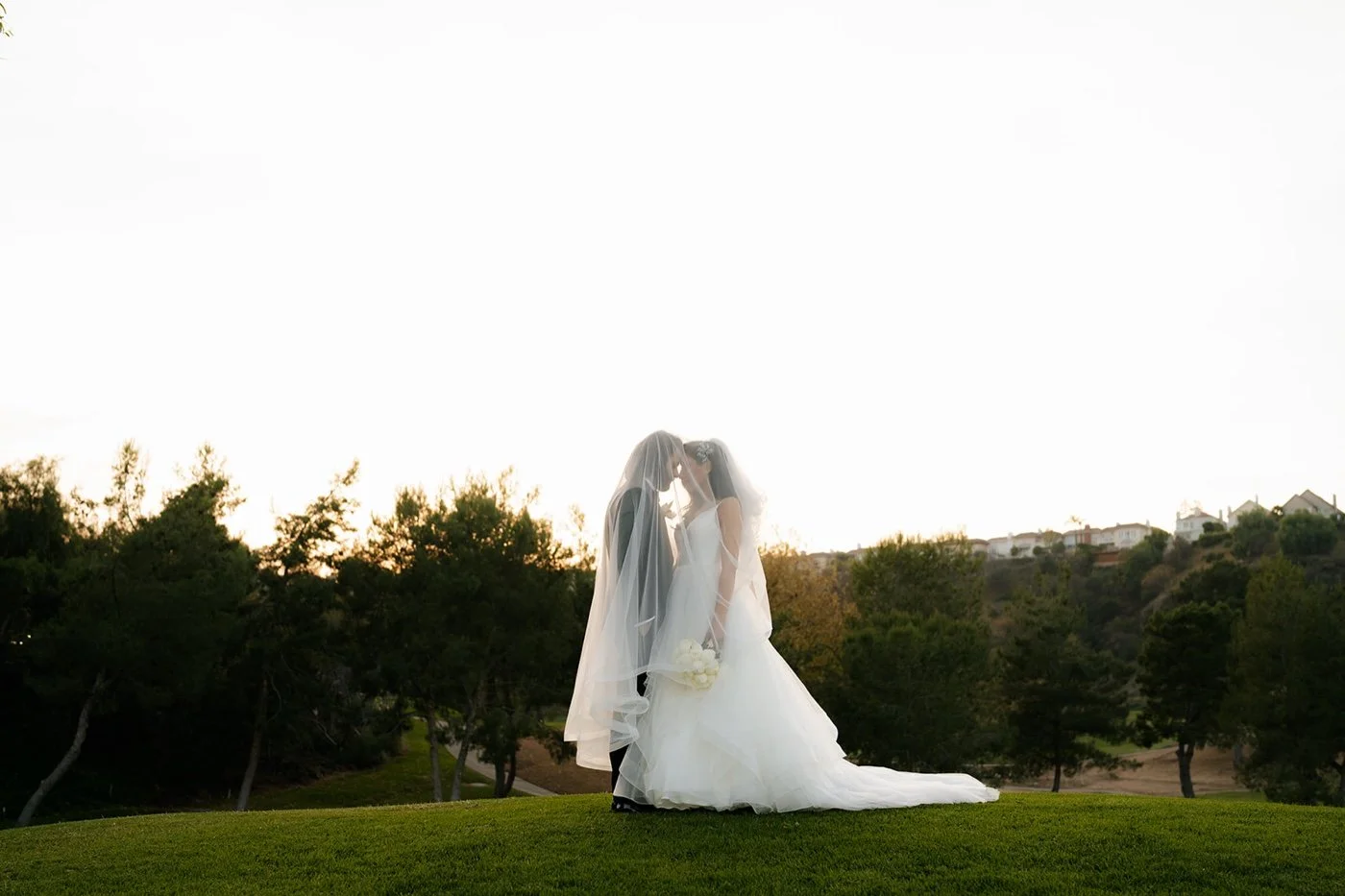 bride and groom romantic portraits at their mountaingate country club wedding