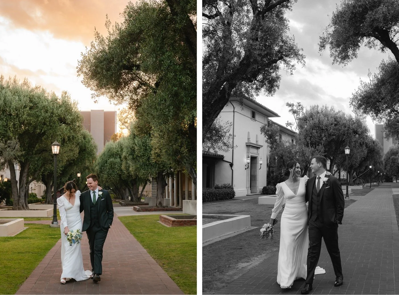 portrait of a bride and groom at their wedding at the athenaeum at caltech in pasadena