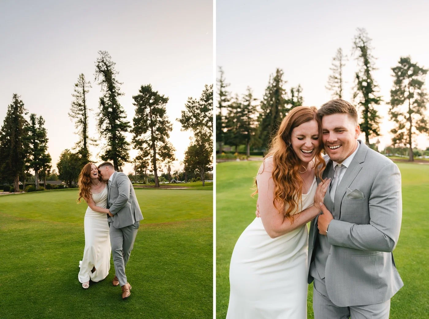 bride and groom taking portraits at their glendora country club wedding