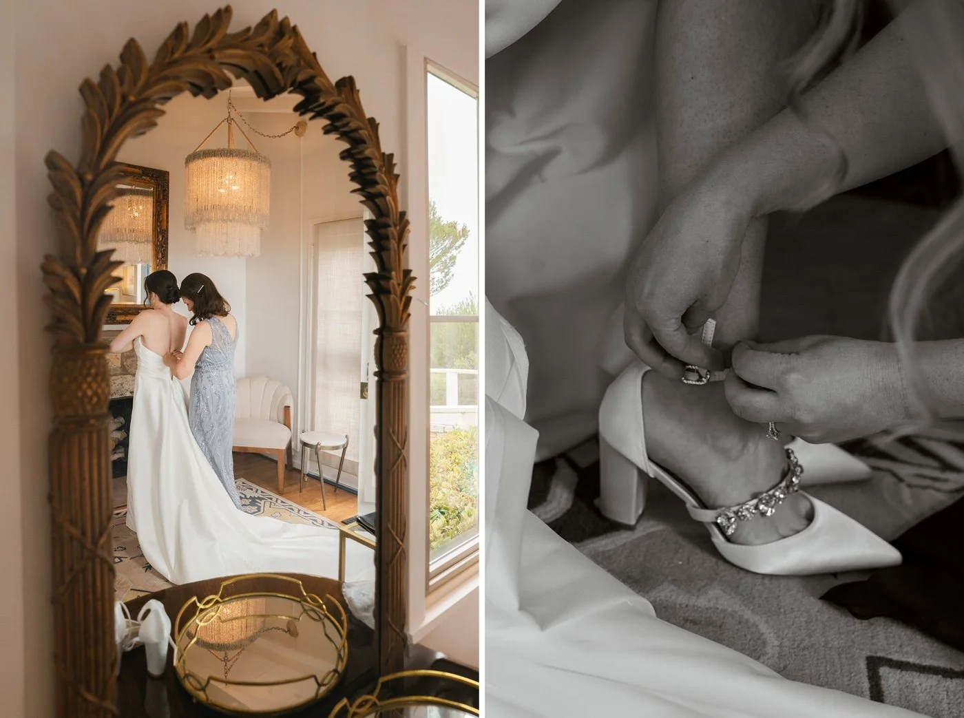 a bride getting ready for her wedding day at la venta inn in palos verdes estates california