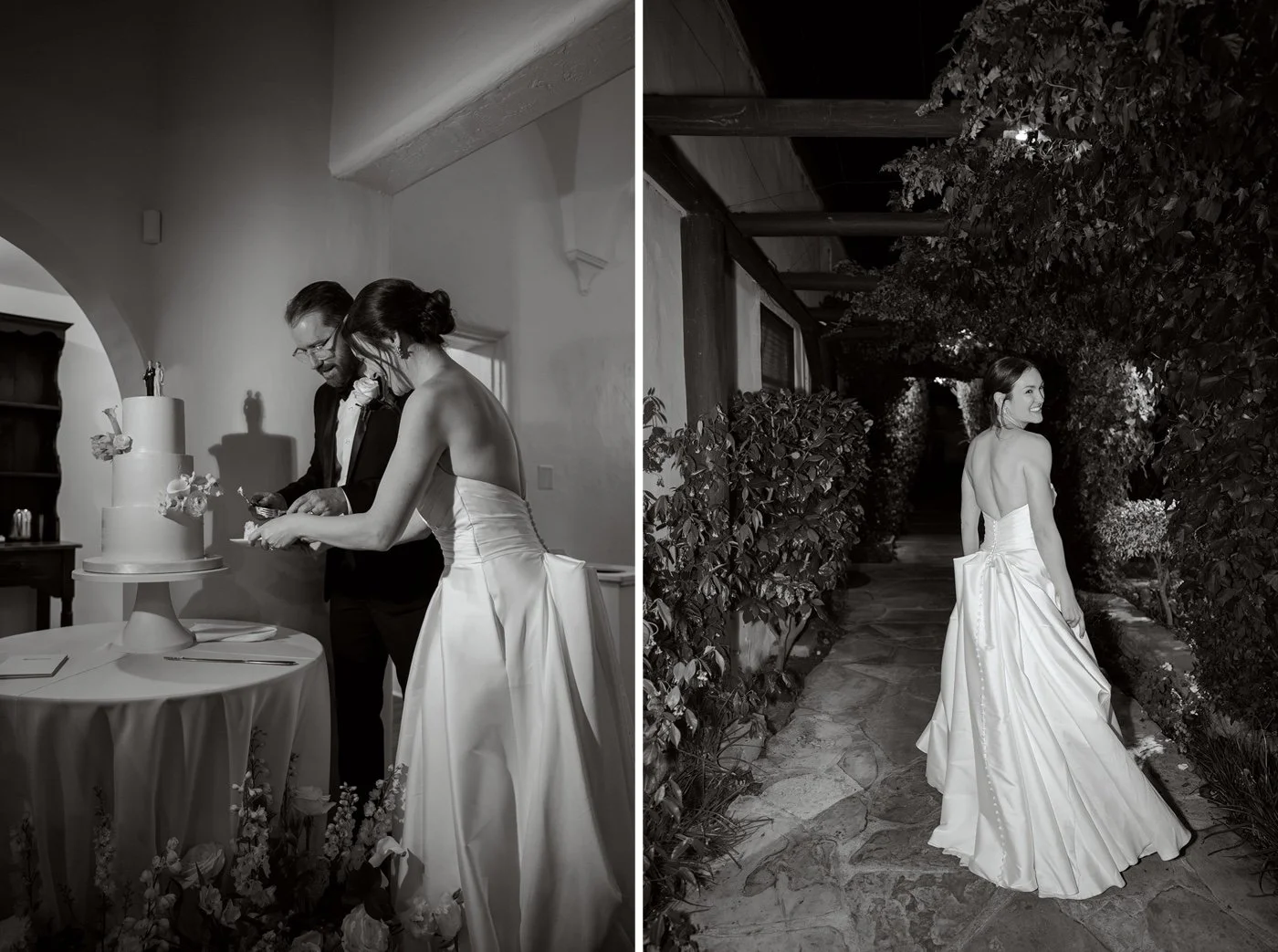 bride and groom cutting their cake at a la venta inn wedding in palos verdes