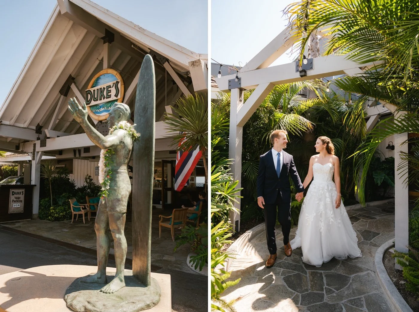 bride and groom taking portraits at the duke's malibu wedding