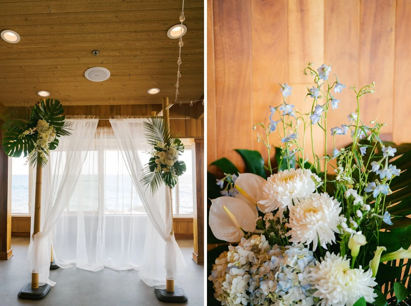 wedding with tropical details at duke's malibu in california