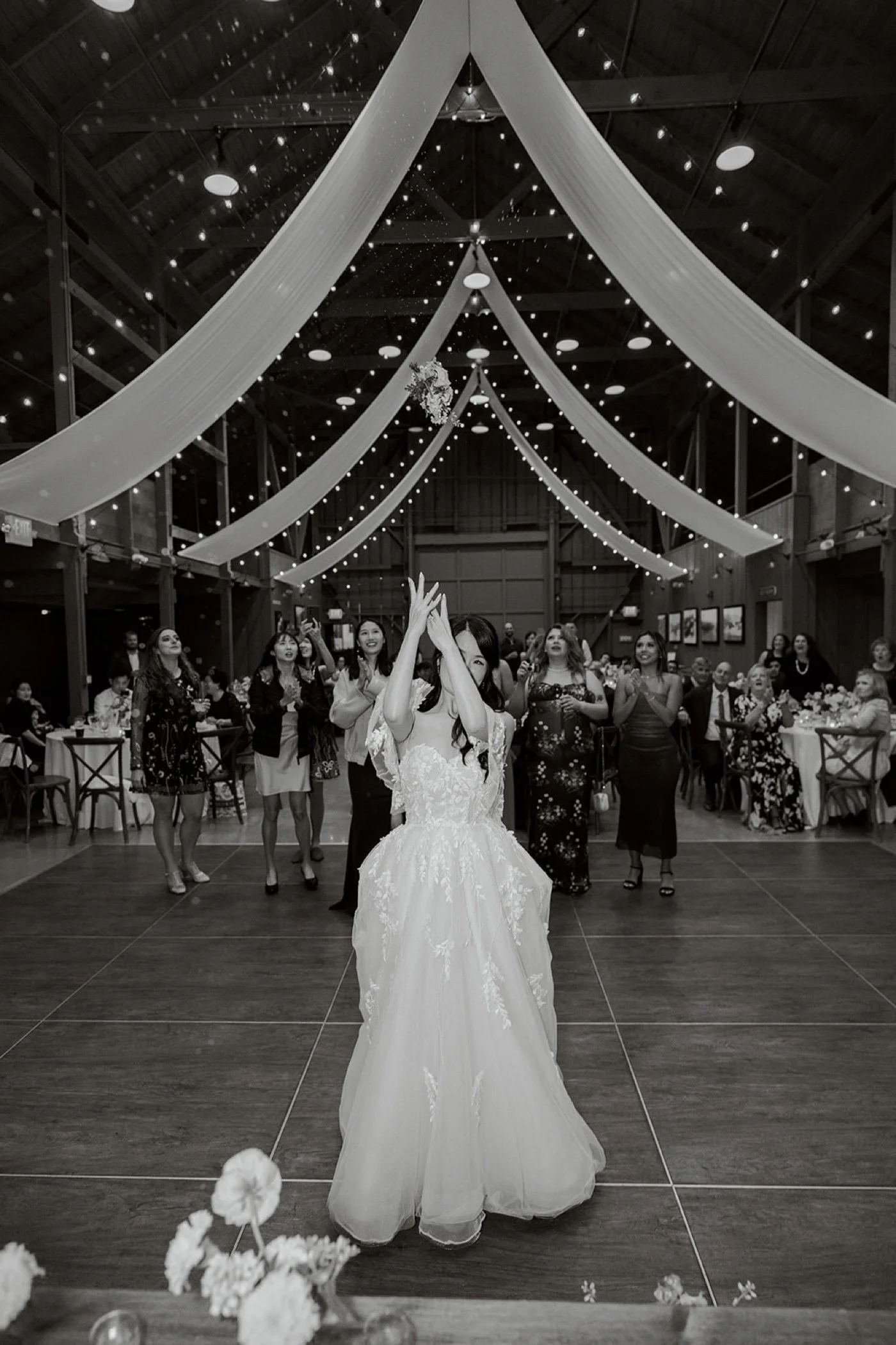 wedding reception in a barn at camarillo ranch