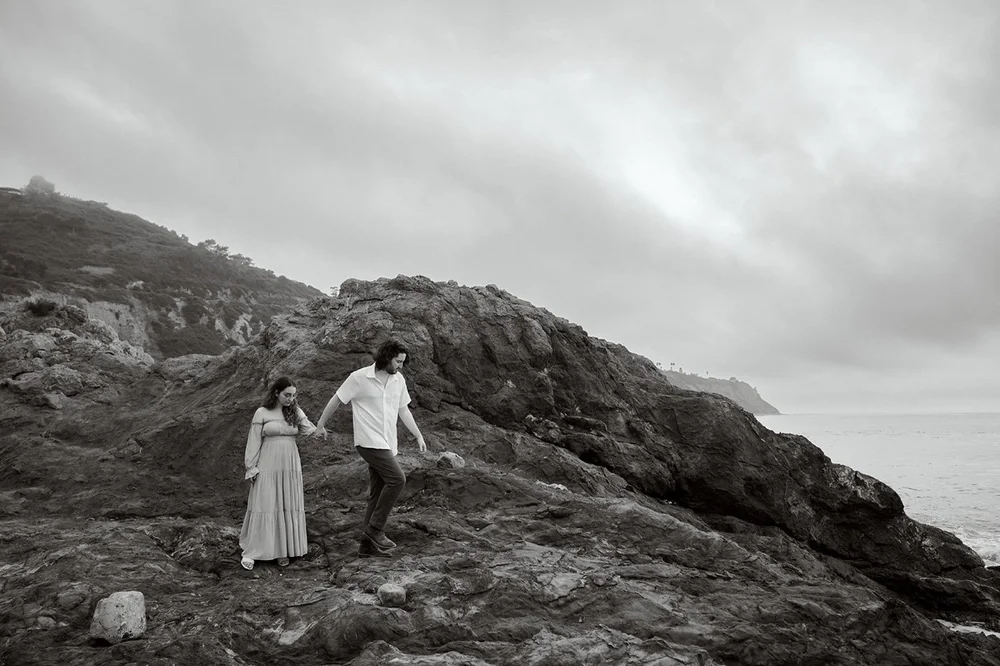 Los Angeles couple enjoying romantic editorial-style engagement photography in Palos Verdes