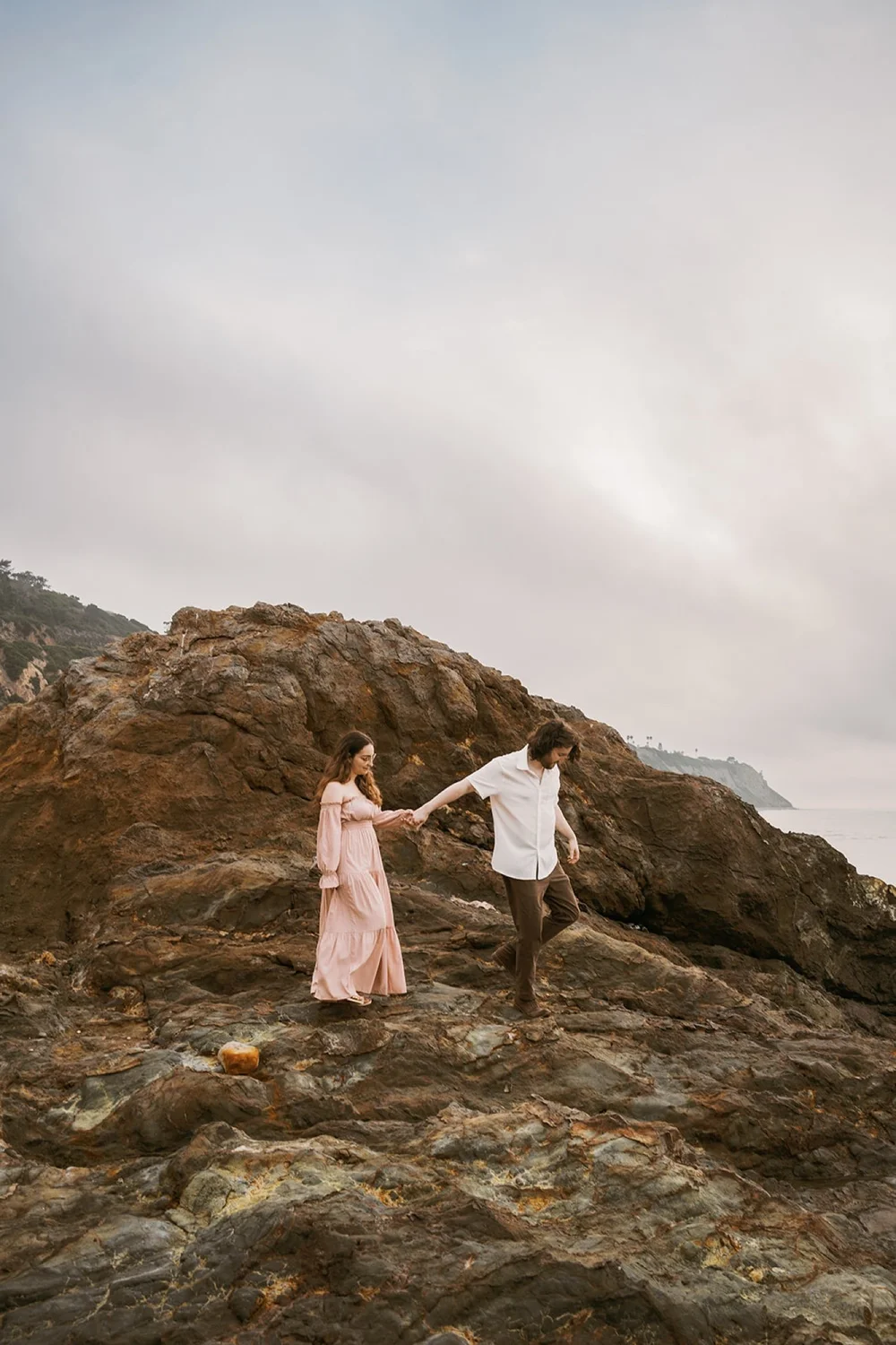 Los Angeles couple enjoying romantic editorial-style engagement photography in Palos Verdes