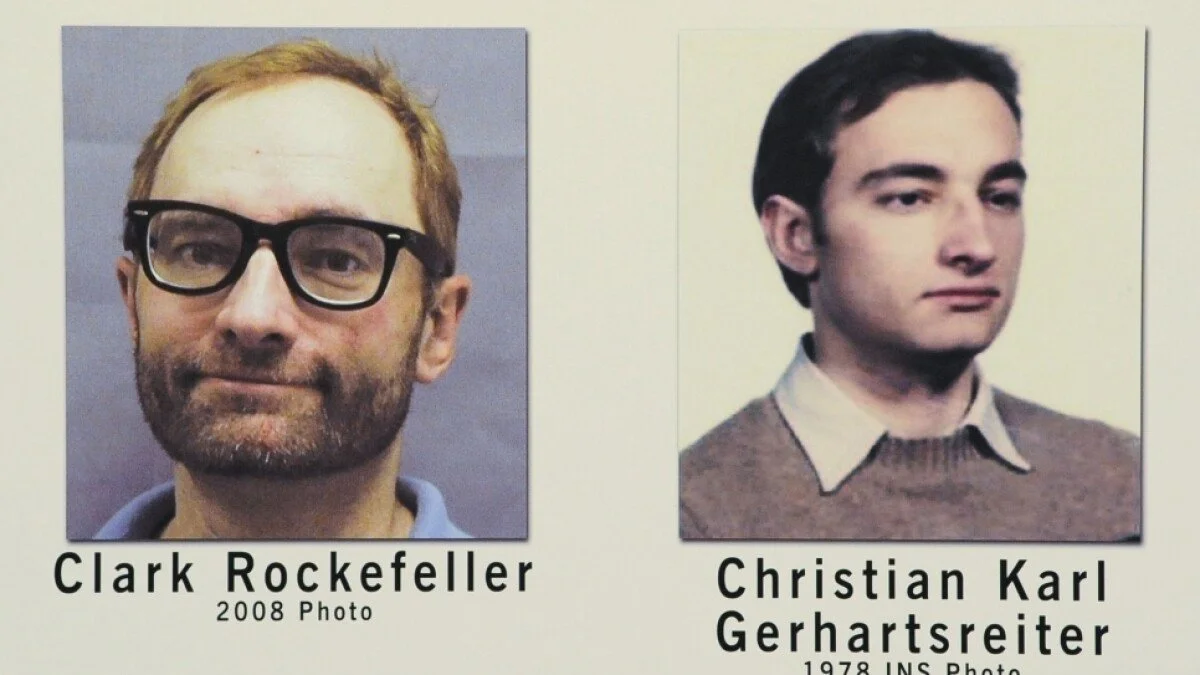 Christian Gerhartseiter as Clark Rockefeller (L) in 2008 and 1978 immigration photo (R)
