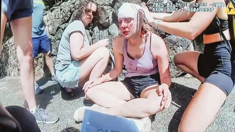 body cam footage of Arielle at the bottom of the trail