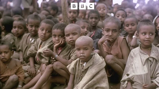 footage from the BBC report on the famine in Ethiopia