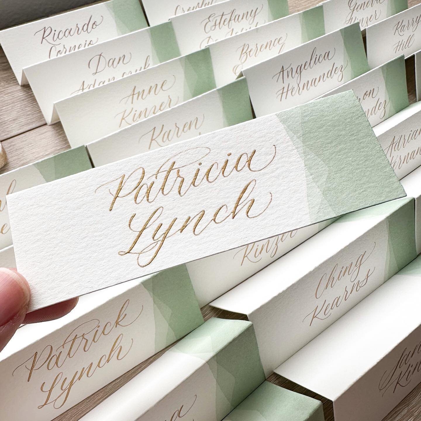 🌿 Sage green hand dipped place cards with ✨ gold ✨ 😍 #wisconsincalligrapher #wisconsinweddingvendors #wiscobride #sagegreenwedding #weddingdetails #milwaukeewedding #milwaukeezoo #milwaukeecalligrapher #wisconsinwomeninbiz #wisconsincalligraphy #ca