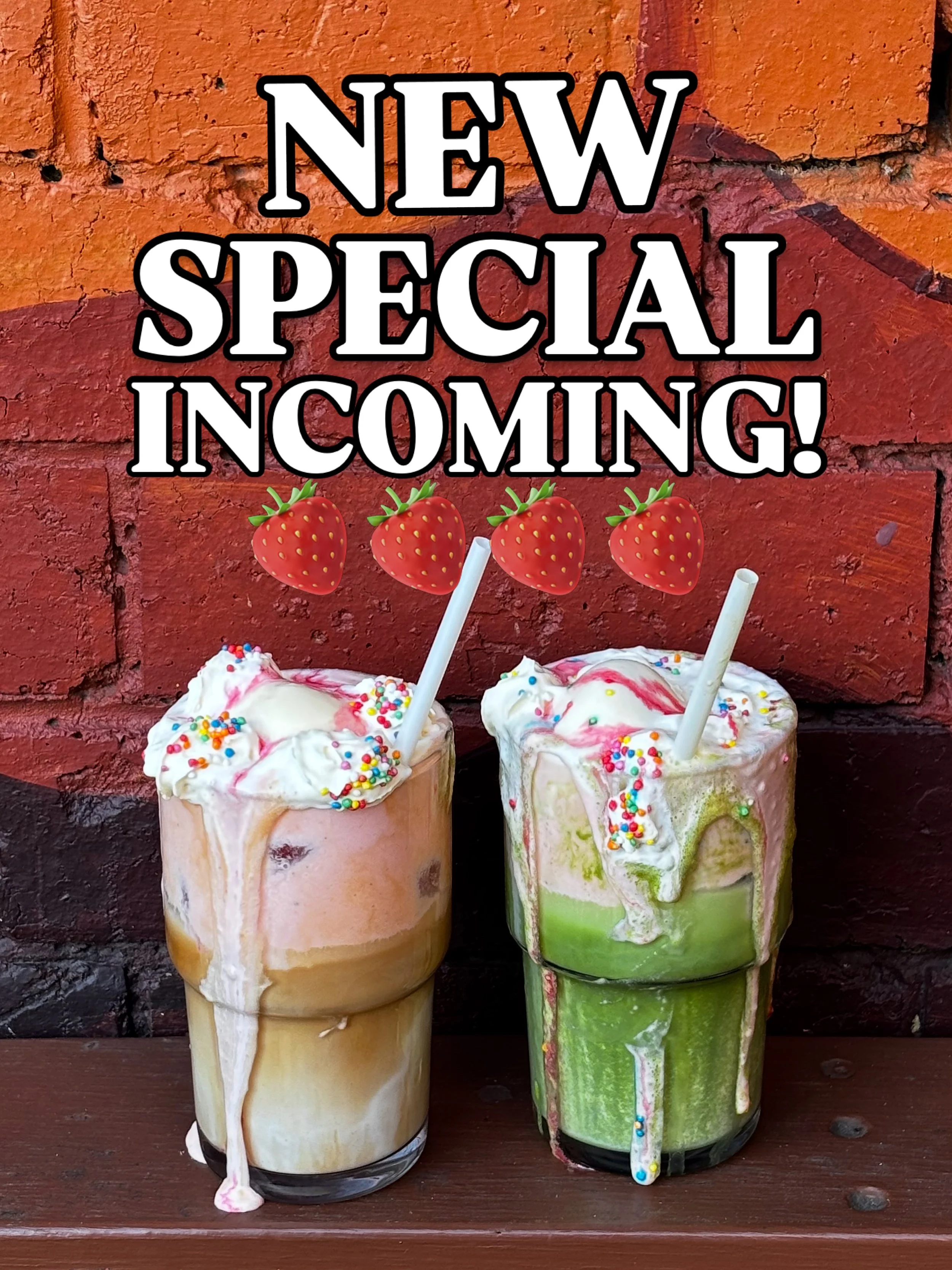 🍓 THE EKKA STRAWBERRY SUNDAE FLOAT 🍓

Hitting our menu for ONE DAY ONLY this Wednesday!

Real strawberry whip cream base, topped with a scoop of vanilla ice cream, fluffy whipped cream, a drizzle of strawberry syrup, and sprinkles. YUUUUM. 🤤 

Add