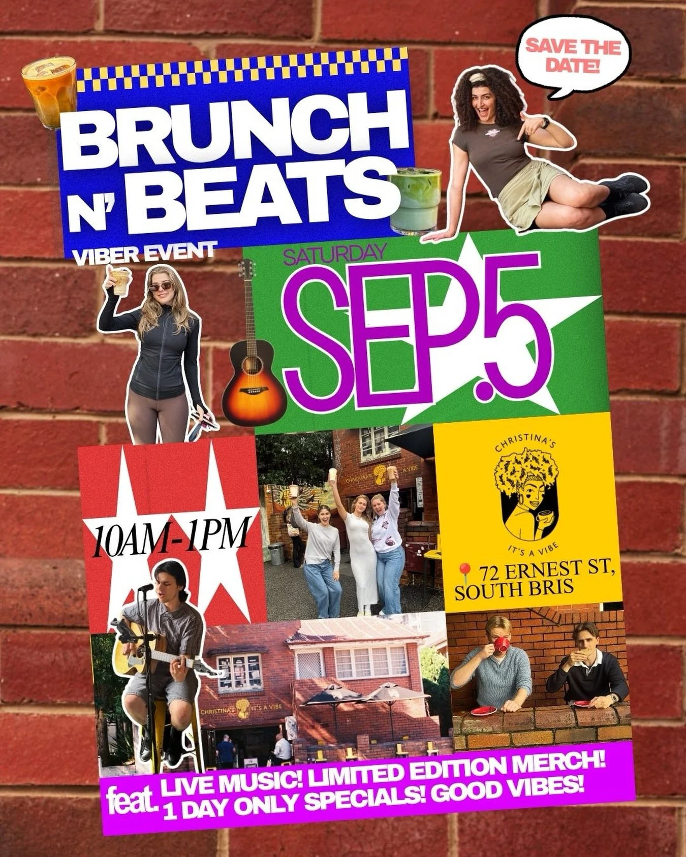 BRUNCH &amp; BEATS!!! 🎶🎸☕️ 

OUR NEXT VIBER EVENT IS HERE. LETTTSSS GOOOO!!! 

Save the date &mdash;> SATURDAY, 5 SEPTEMBER 
10:00 AM &ndash; 1:00 PM
✨✨✨

&bull; 1 DAY ONLY SPECIALS

&bull; LIVE MUSIC

&bull; LIMITED EDITION MERCH 

&bull; GOOD 